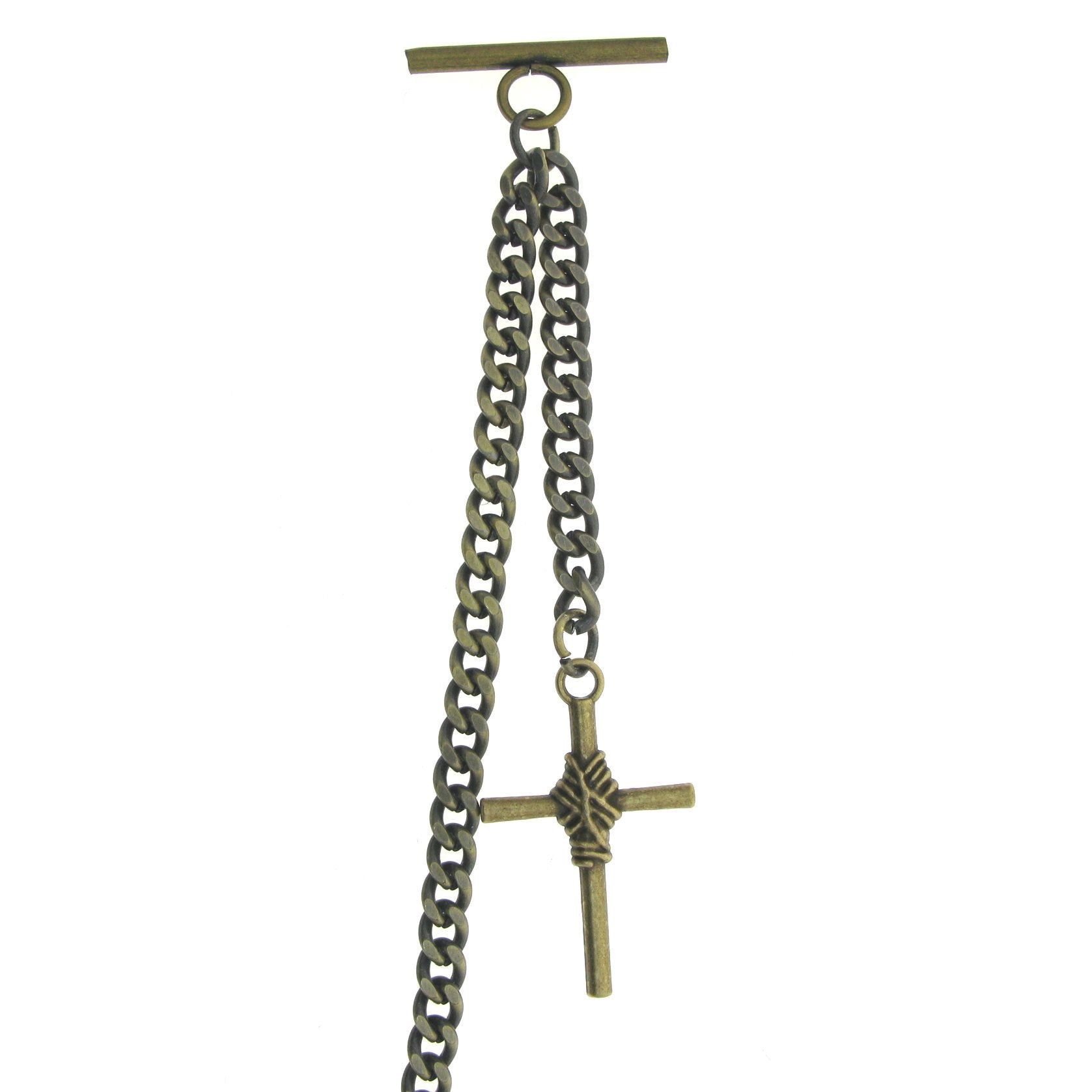 Albert Chain Pocket Watch Chains for Men Antique Brass Color Religious Cross Pattern Fob T Bar AC82