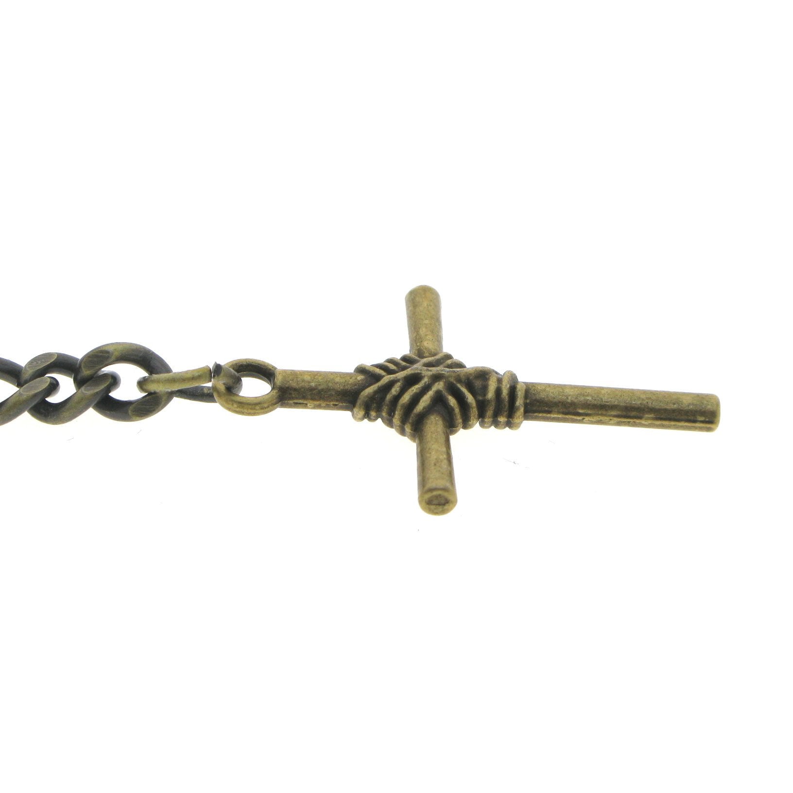 Albert Chain Pocket Watch Chains for Men Antique Brass Color Religious Cross Pattern Fob T Bar AC82