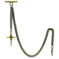 Albert Chain Pocket Watch Chains for Men Antique Brass Color Religious Cross Pattern Fob T Bar AC82