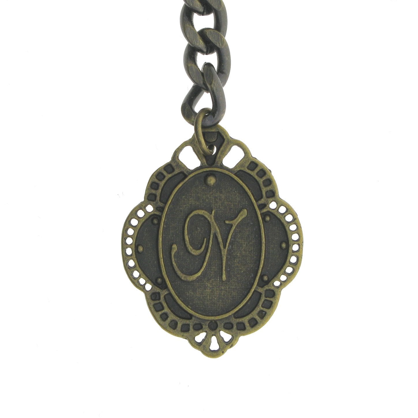 Albert Chain Pocket Watch Curb Link Chain Antique Brass Color + Alphabet N Initial Letter Fob T Bar AC84