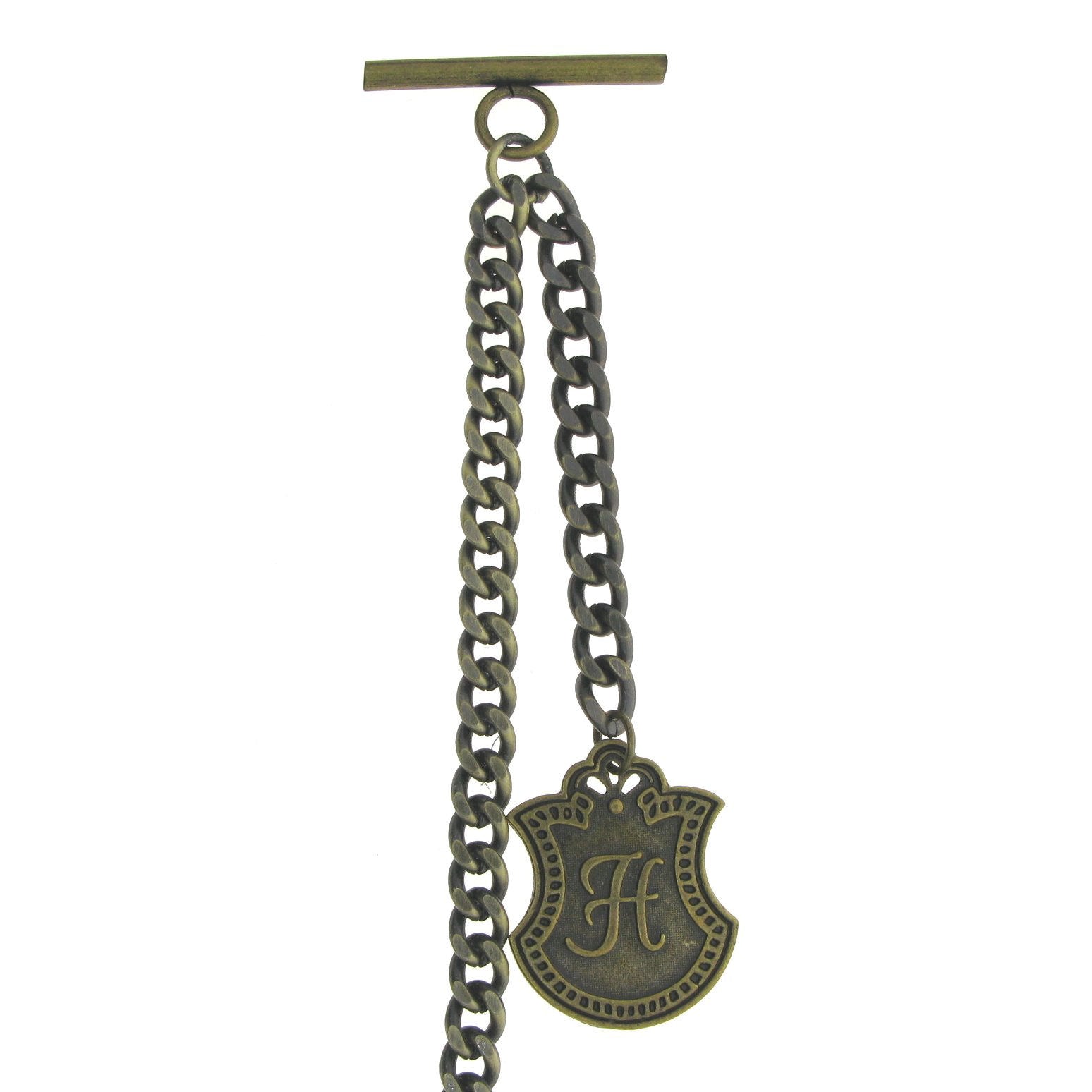 Albert Chain Pocket Watch Chains for Men Antique Brass Color with Alphabet H Initial Letter Fob T Bar AC85