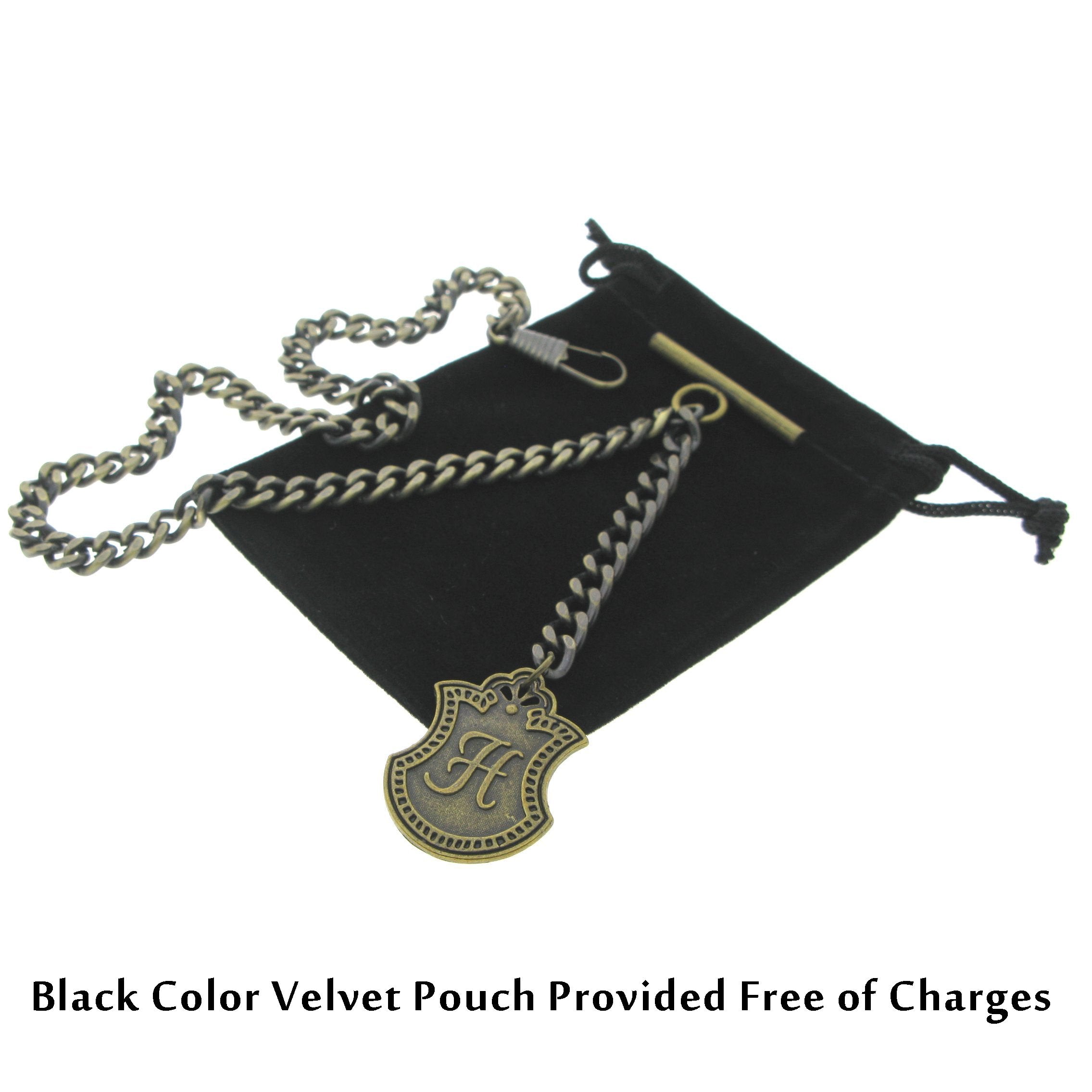 Albert Chain Pocket Watch Chains for Men Antique Brass Color with Alphabet H Initial Letter Fob T Bar AC85