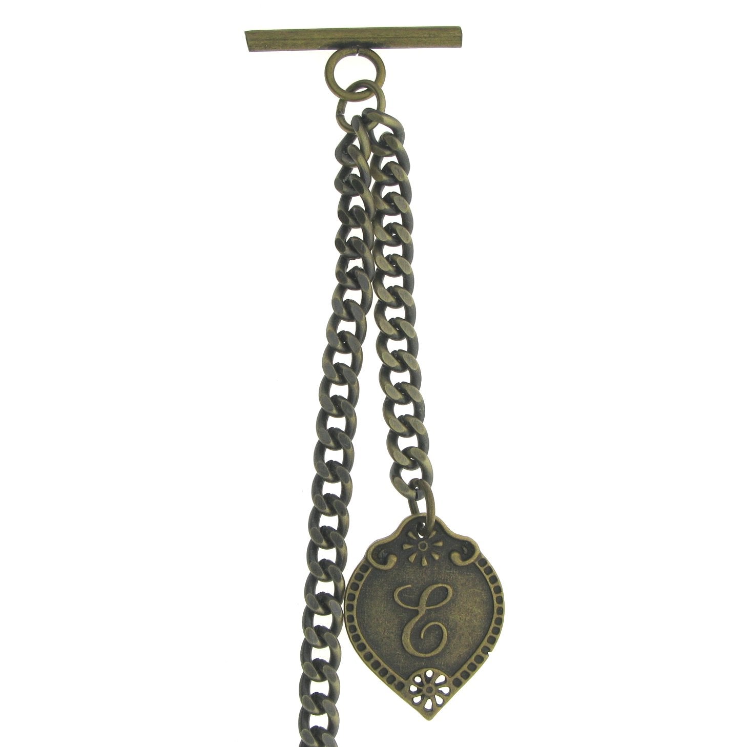 Albert Chain Pocket Watch Chains for Men Antique Brass Color with Alphabet E Initial Letter Fob T Bar AC88