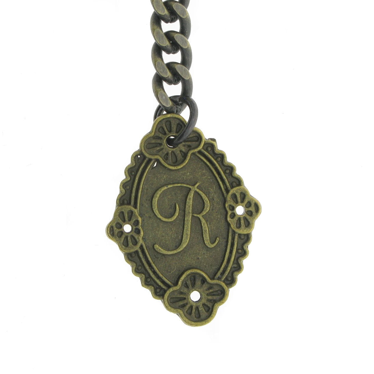 Albert Chain Pocket Watch Chains for Men Antique Brass Color with Alphabet R Initial Letter Fob T Bar AC90