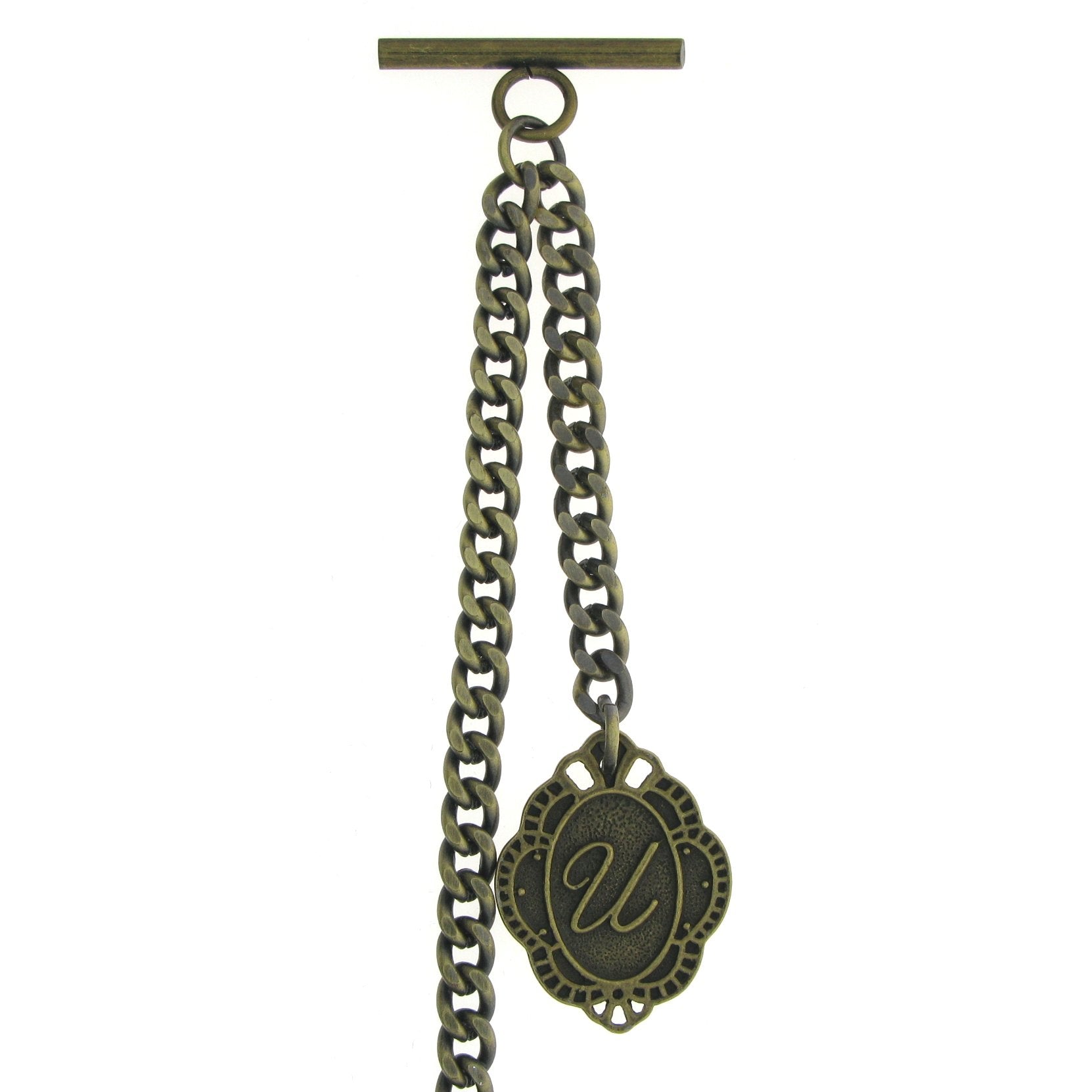 Albert Chain Pocket Watch Chains for Men Antique Brass Color with Alphabet U Initial Letter Fob T Bar AC91