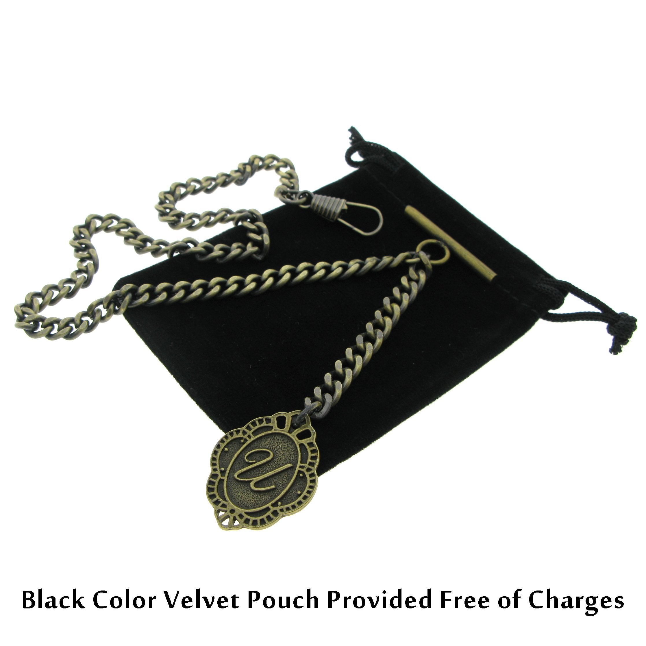 Albert Chain Pocket Watch Chains for Men Antique Brass Color with Alphabet U Initial Letter Fob T Bar AC91