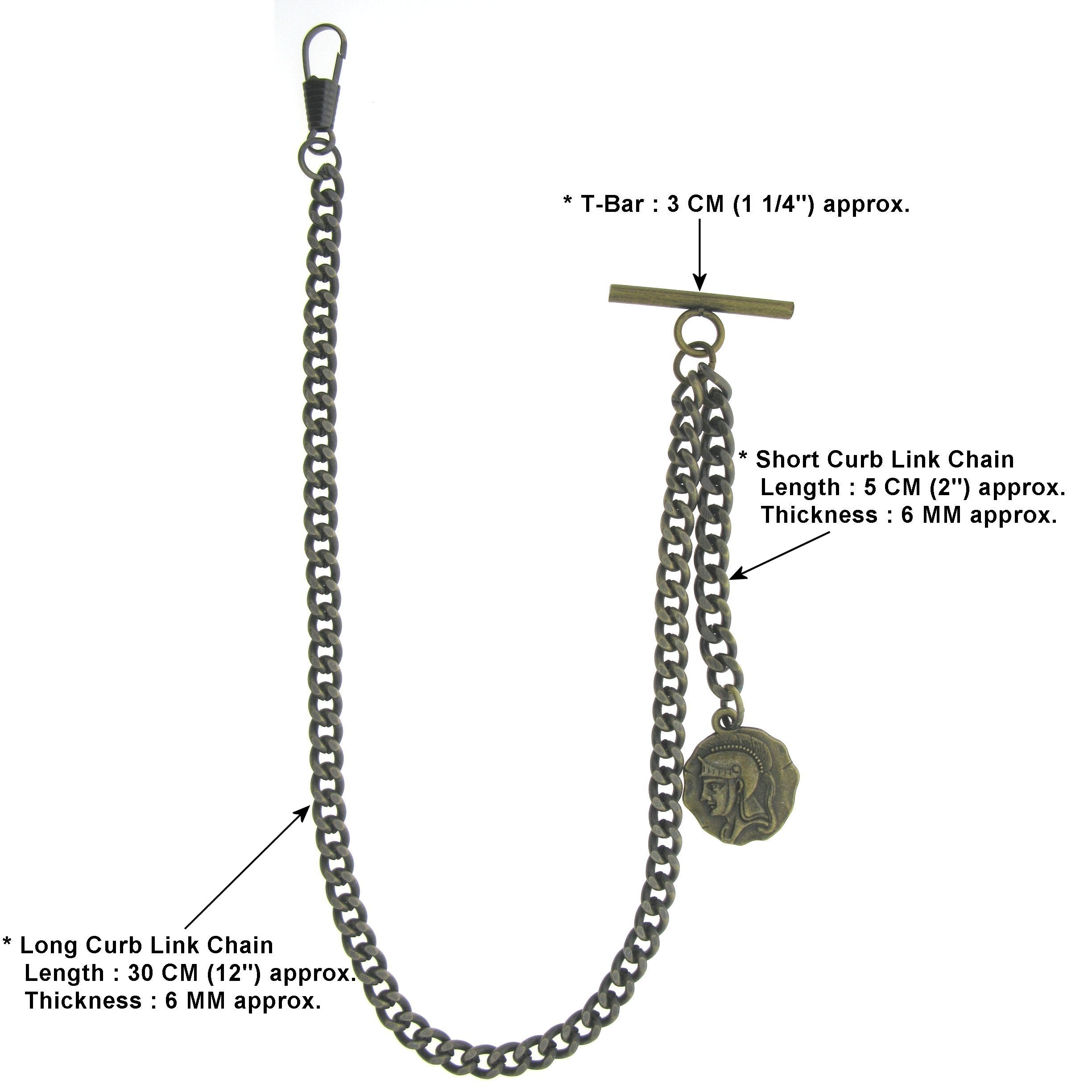 Albert Chain Pocket Watch Chains for Men Antique Brass Color Ancient Warrier Medal Fob T Bar AC92