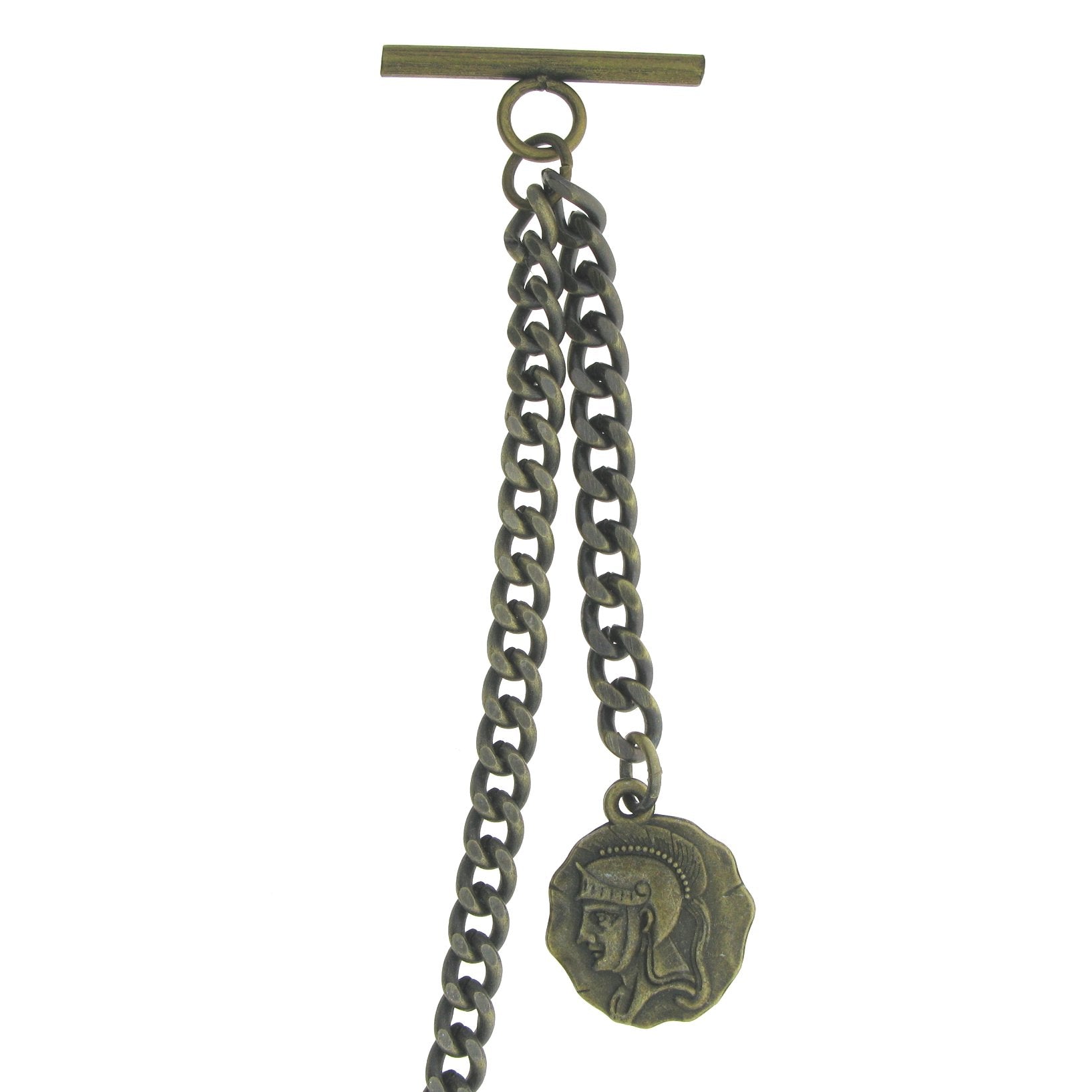 Albert Chain Pocket Watch Chains for Men Antique Brass Color Ancient Warrier Medal Fob T Bar AC92
