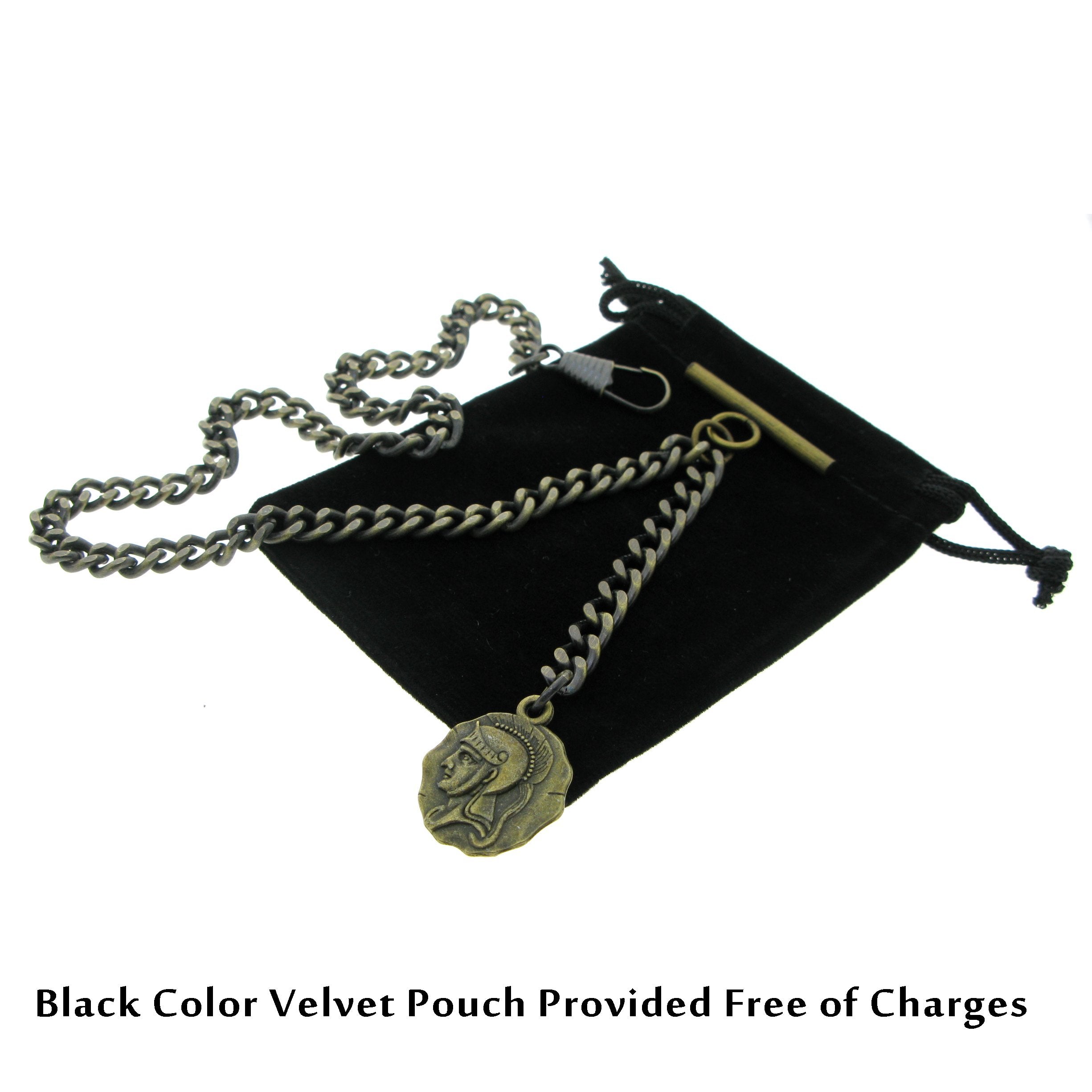 Albert Chain Pocket Watch Chains for Men Antique Brass Color Ancient Warrier Medal Fob T Bar AC92