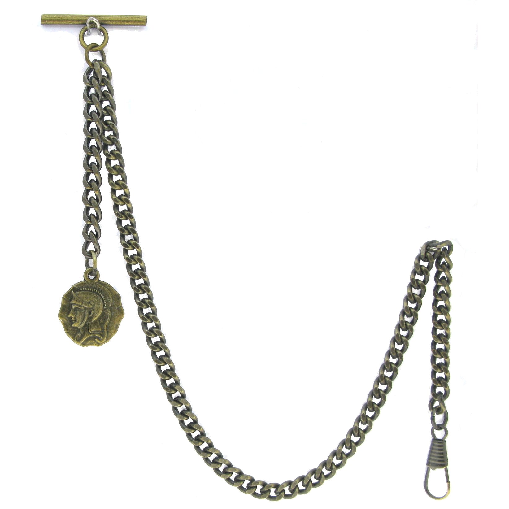 Albert Chain Pocket Watch Chains for Men Antique Brass Color Ancient Warrier Medal Fob T Bar AC92