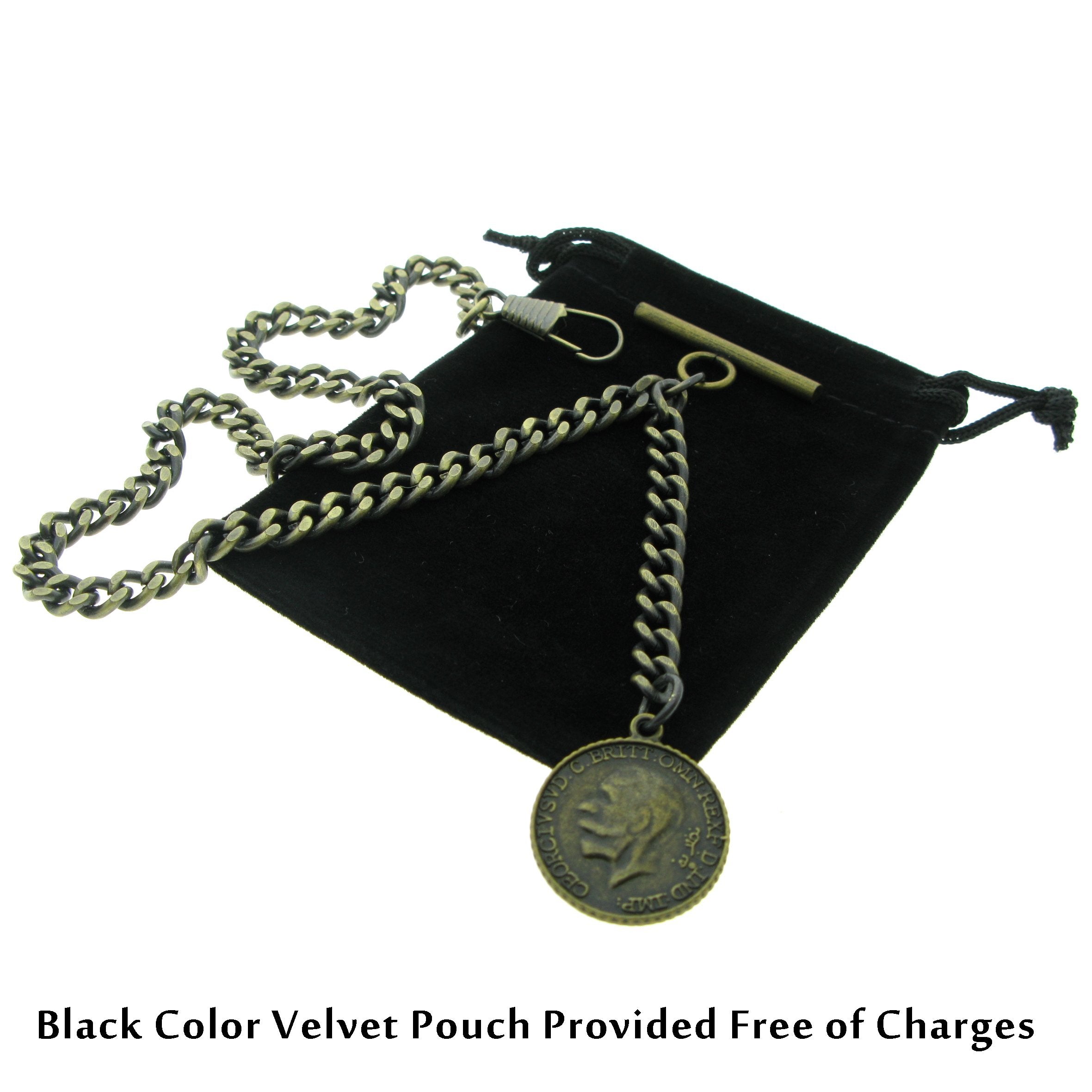 Albert Chain Pocket Watch Chains for Men Antique Brass Color Old Coin Design Fob T Bar AC93