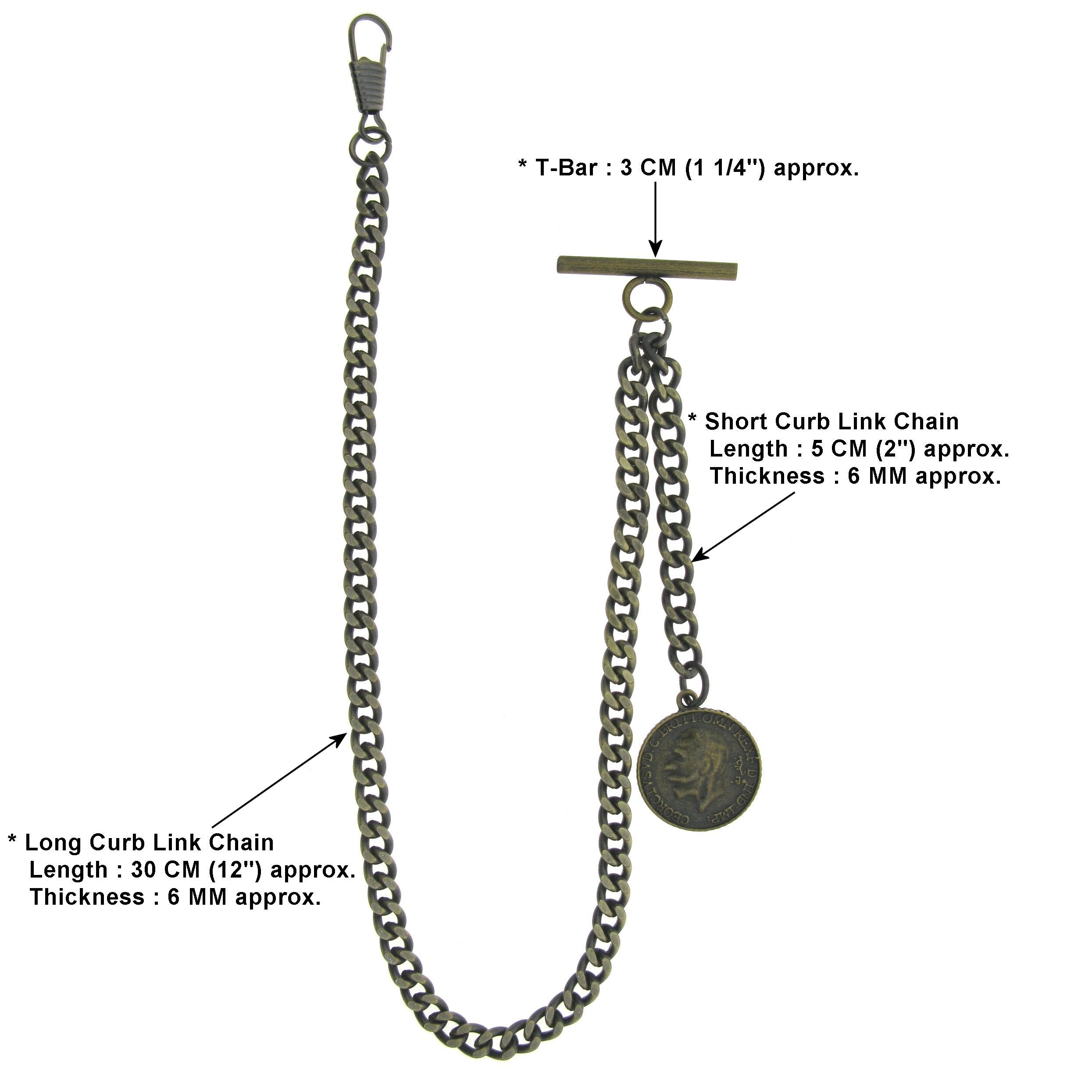Albert Chain Pocket Watch Chains for Men Antique Brass Color Old Coin Design Fob T Bar AC93