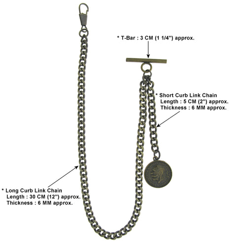 Albert Chain Pocket Watch Chains for Men Antique Brass Color Old Coin Design Fob T Bar AC93