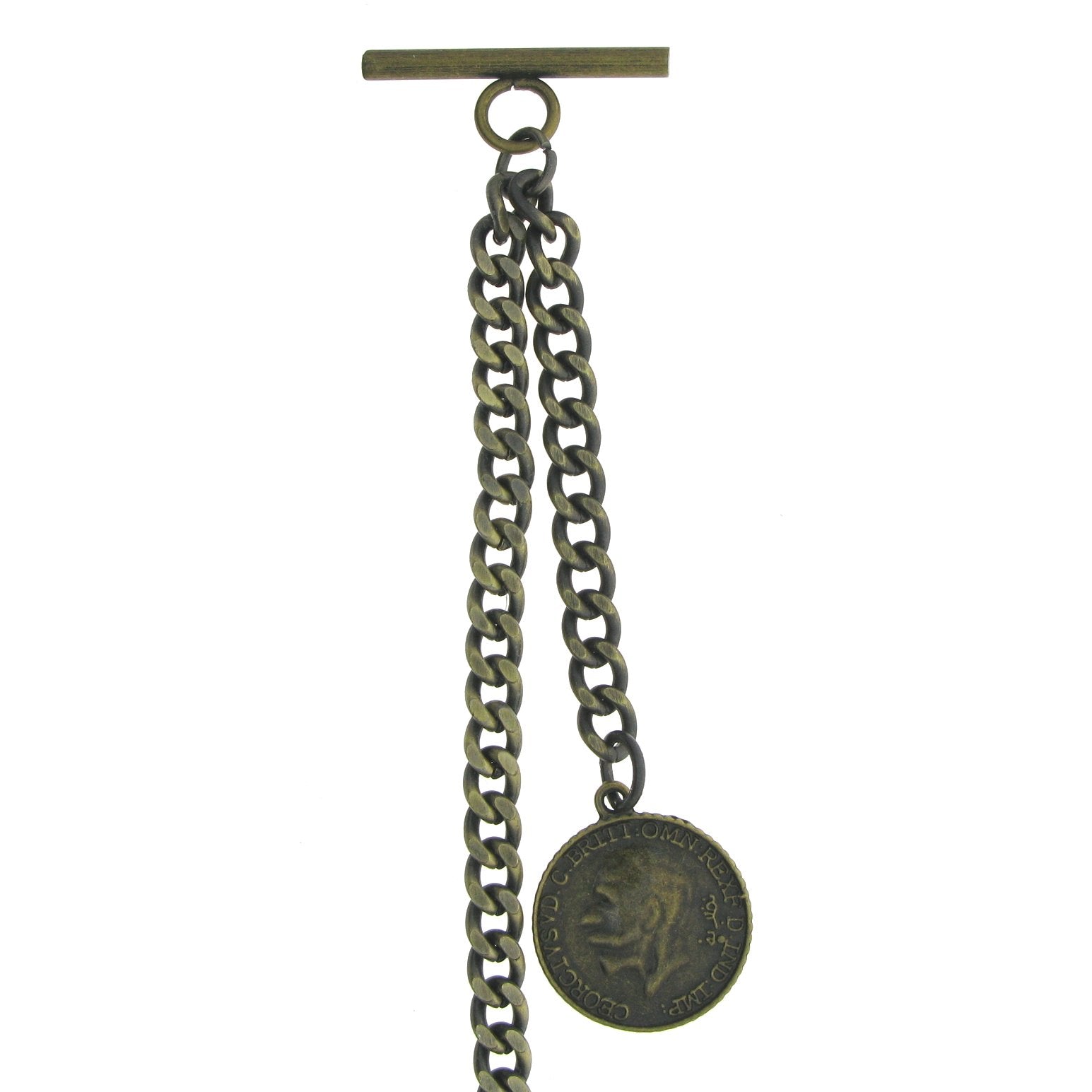 Albert Chain Pocket Watch Chains for Men Antique Brass Color Old Coin Design Fob T Bar AC93