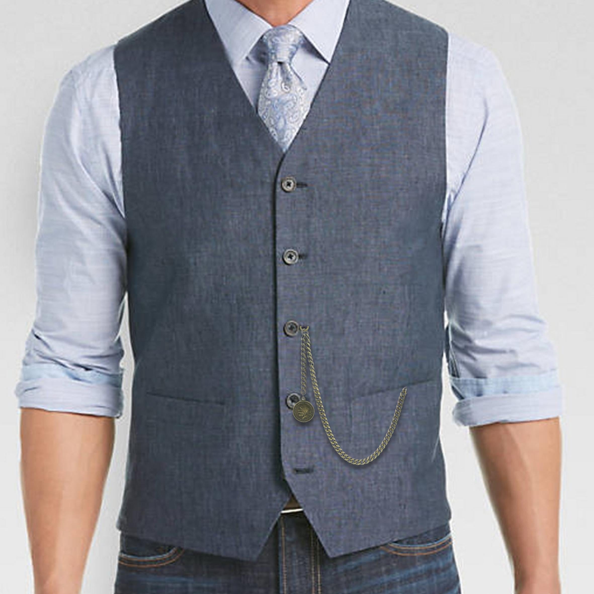 Albert Chain Pocket Watch Chains for Men Antique Brass Color Old Coin Design Fob T Bar AC93