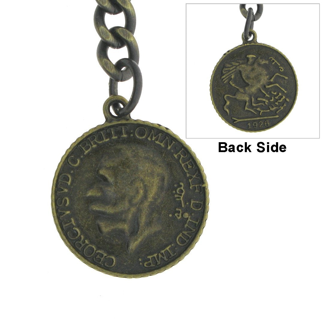 Albert Chain Pocket Watch Chains for Men Antique Brass Color Old Coin Design Fob T Bar AC93