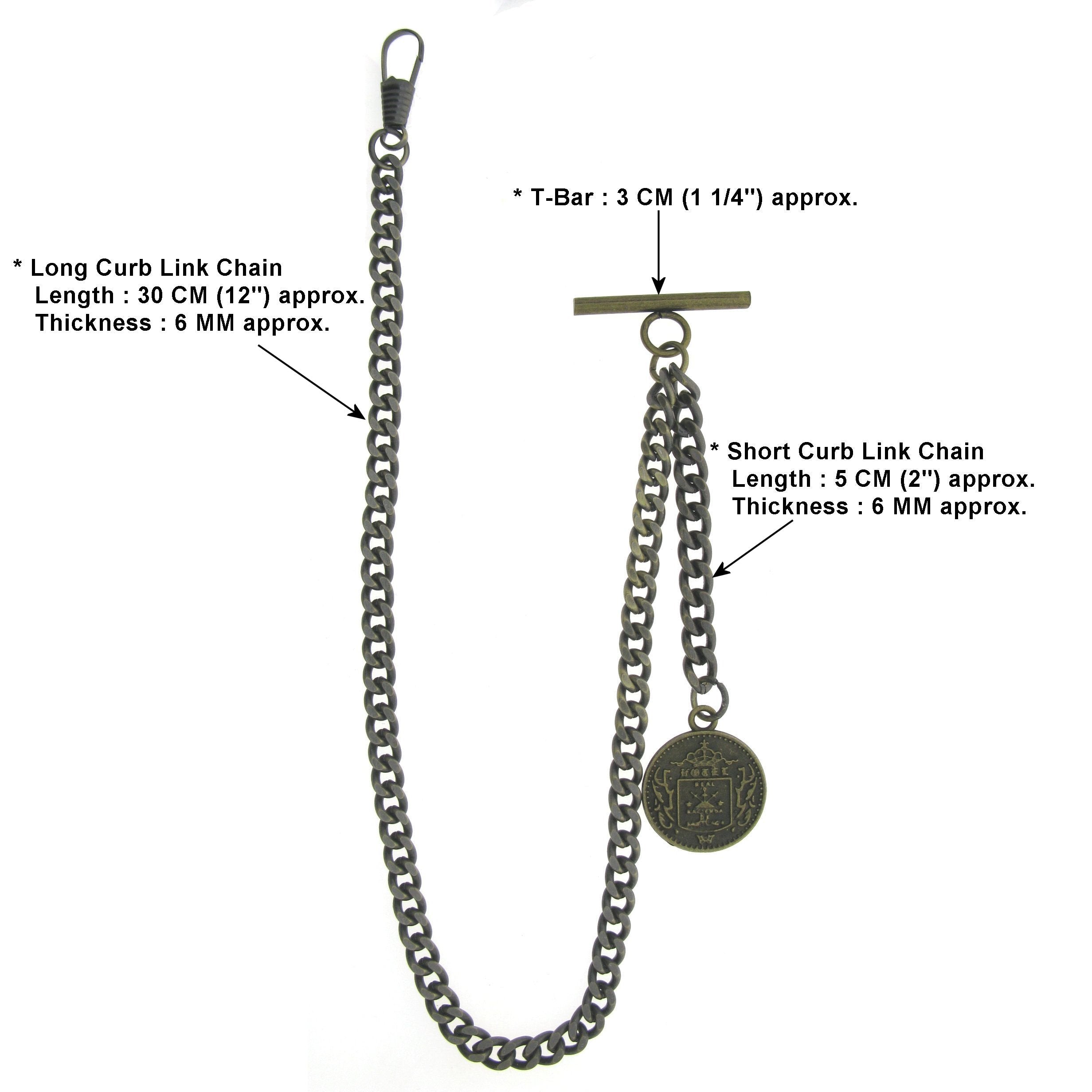 Albert Chain Pocket Watch Chains for Men Antique Brass Color Old Coin Design Fob T Bar AC94