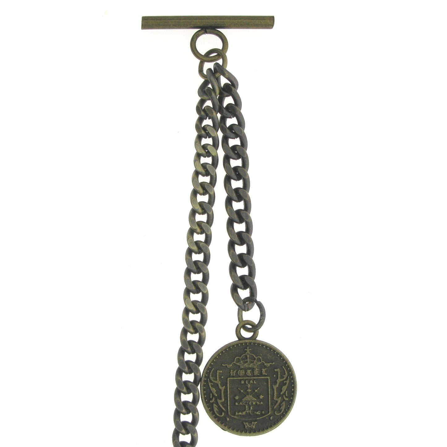 Albert Chain Pocket Watch Chains for Men Antique Brass Color Old Coin Design Fob T Bar AC94