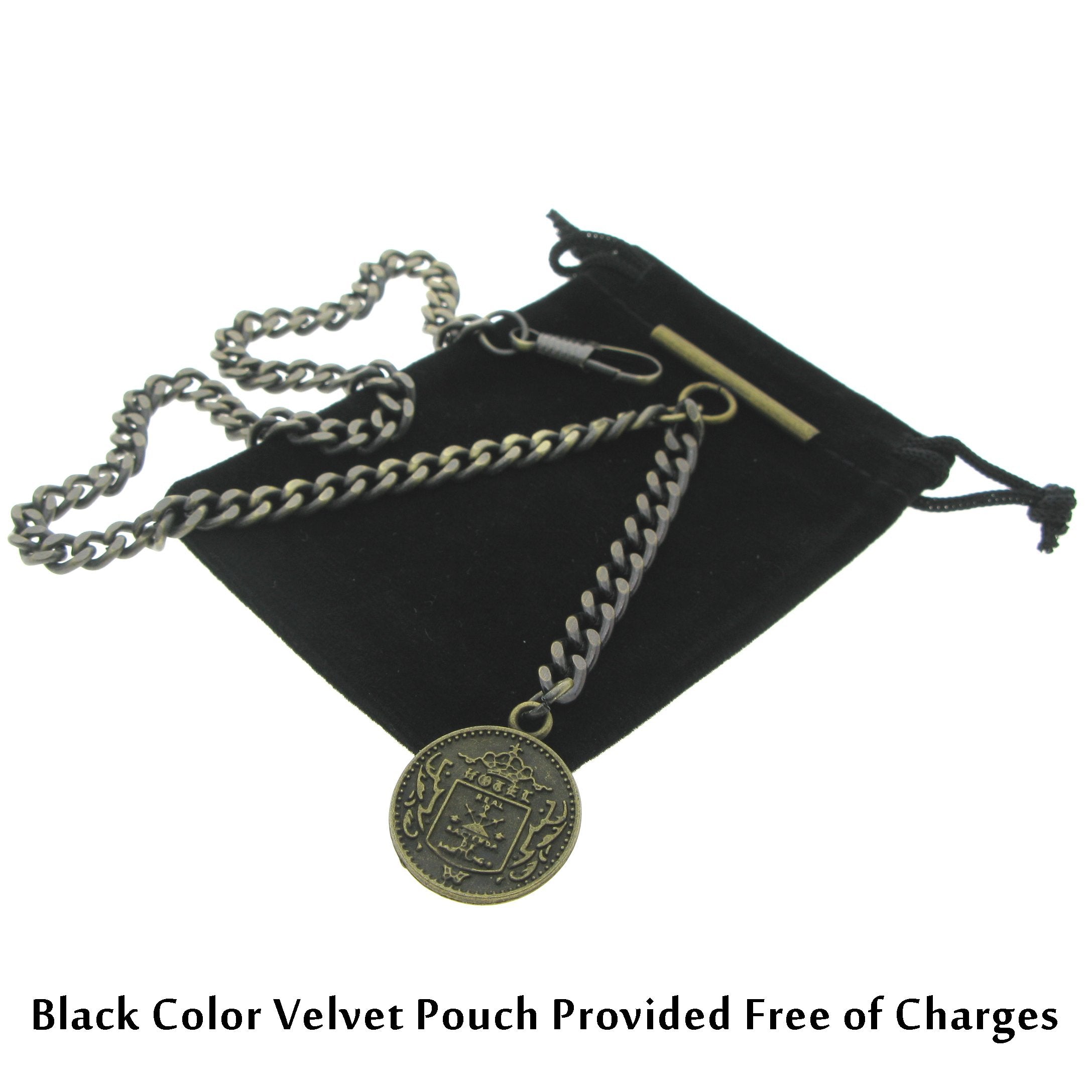 Albert Chain Pocket Watch Chains for Men Antique Brass Color Old Coin Design Fob T Bar AC94