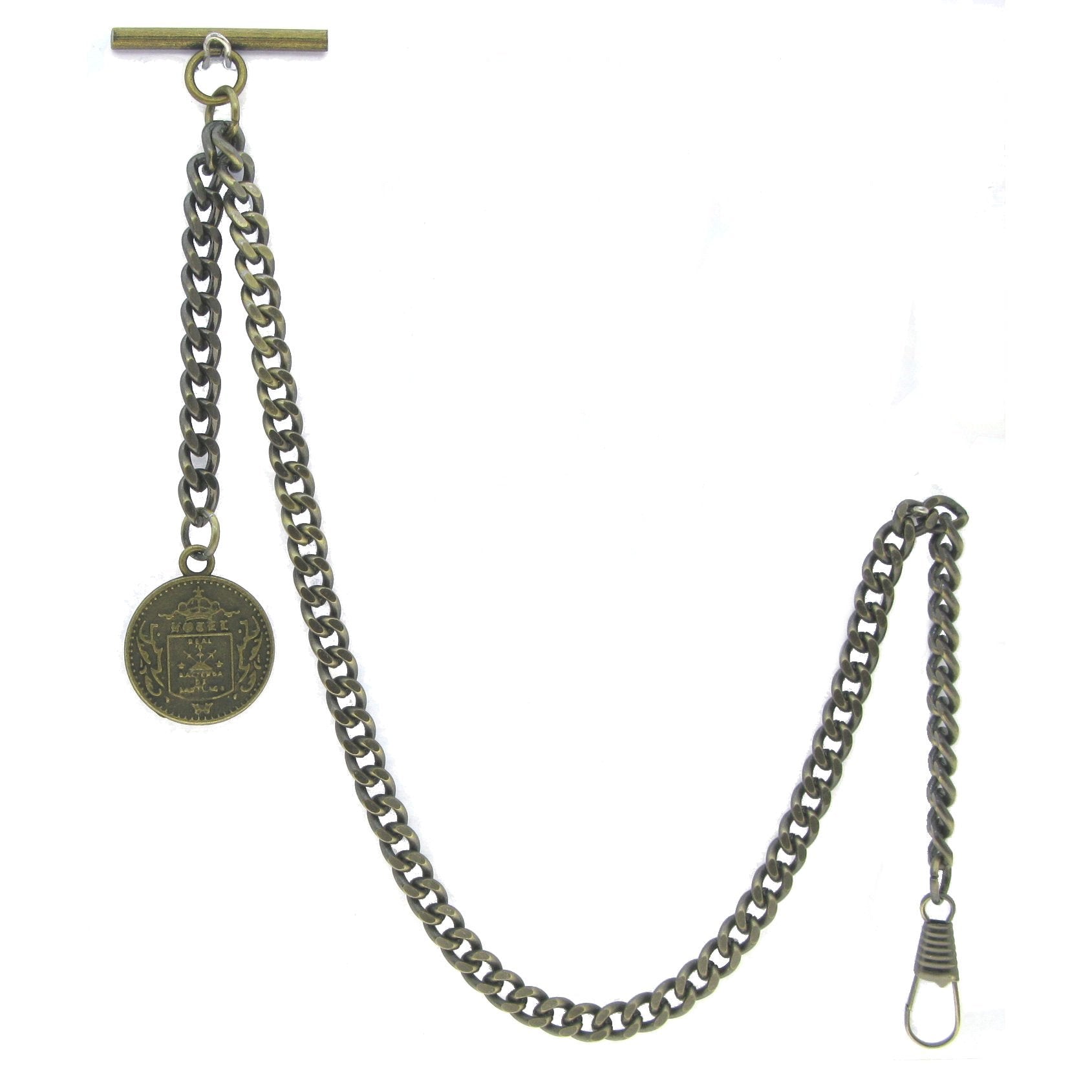 Albert Chain Pocket Watch Chains for Men Antique Brass Color Old Coin Design Fob T Bar AC94