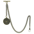 Albert Chain Pocket Watch Chains for Men Antique Brass Color with 32 MM Big Size US National Defense Medal Fob T Bar AC95