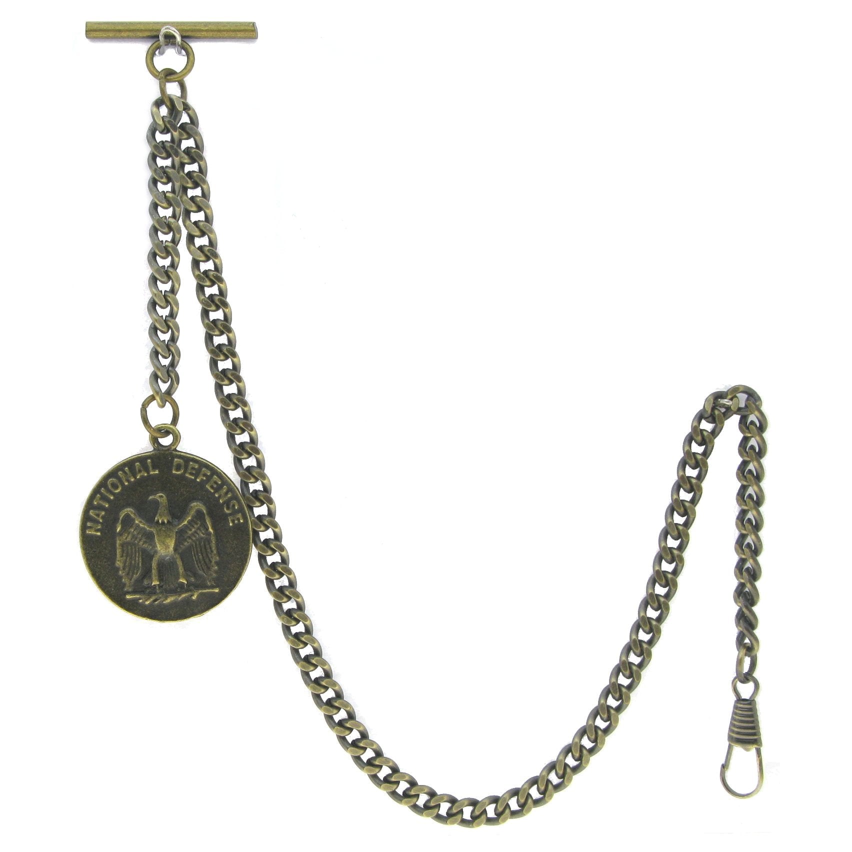 Albert Chain Pocket Watch Chains for Men Antique Brass Color with 32 MM Big Size US National Defense Medal Fob T Bar AC95