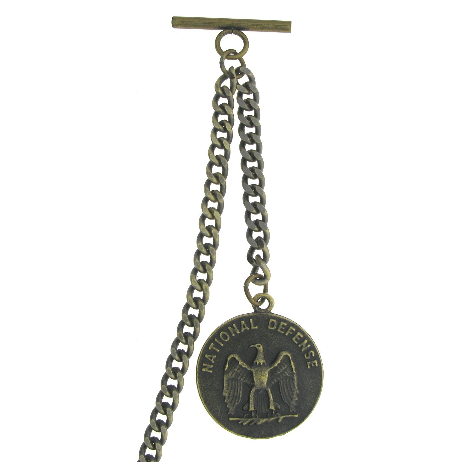 Albert Chain Pocket Watch Chains for Men Antique Brass Color with 32 MM Big Size US National Defense Medal Fob T Bar AC95