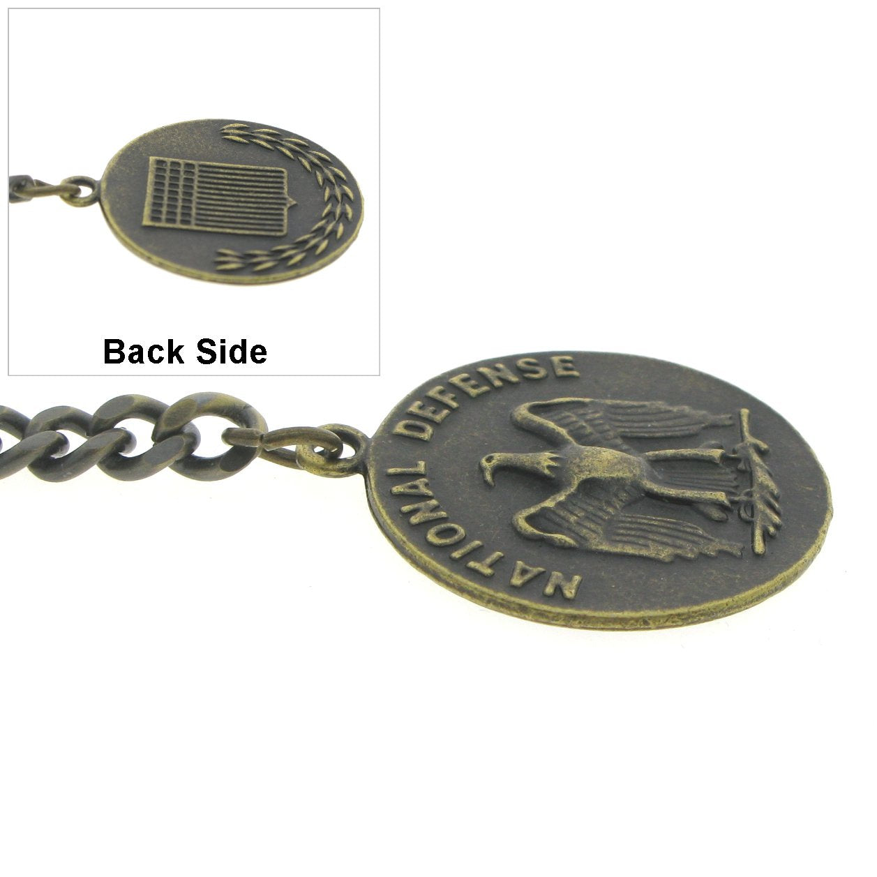 Albert Chain Pocket Watch Chains for Men Antique Brass Color with 32 MM Big Size US National Defense Medal Fob T Bar AC95