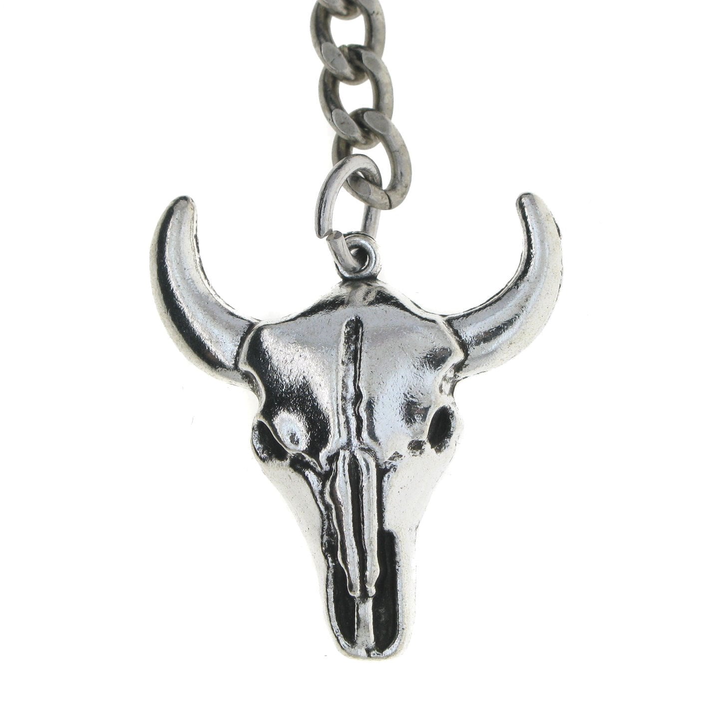 Albert Chain Silver Color Pocket Watch Chains for Men with Cow Skull Pendant Fob T Bar AC97