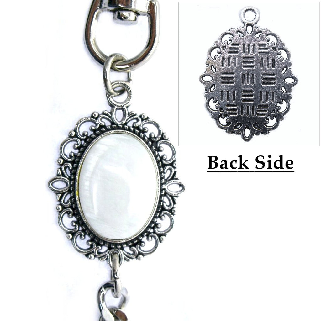 Pocket Watch Chain Silver Color Albert Chain for Men with Real Mother of Pearl Charm Fob and Large Lobster Clasp Swivel Clasp ACF160