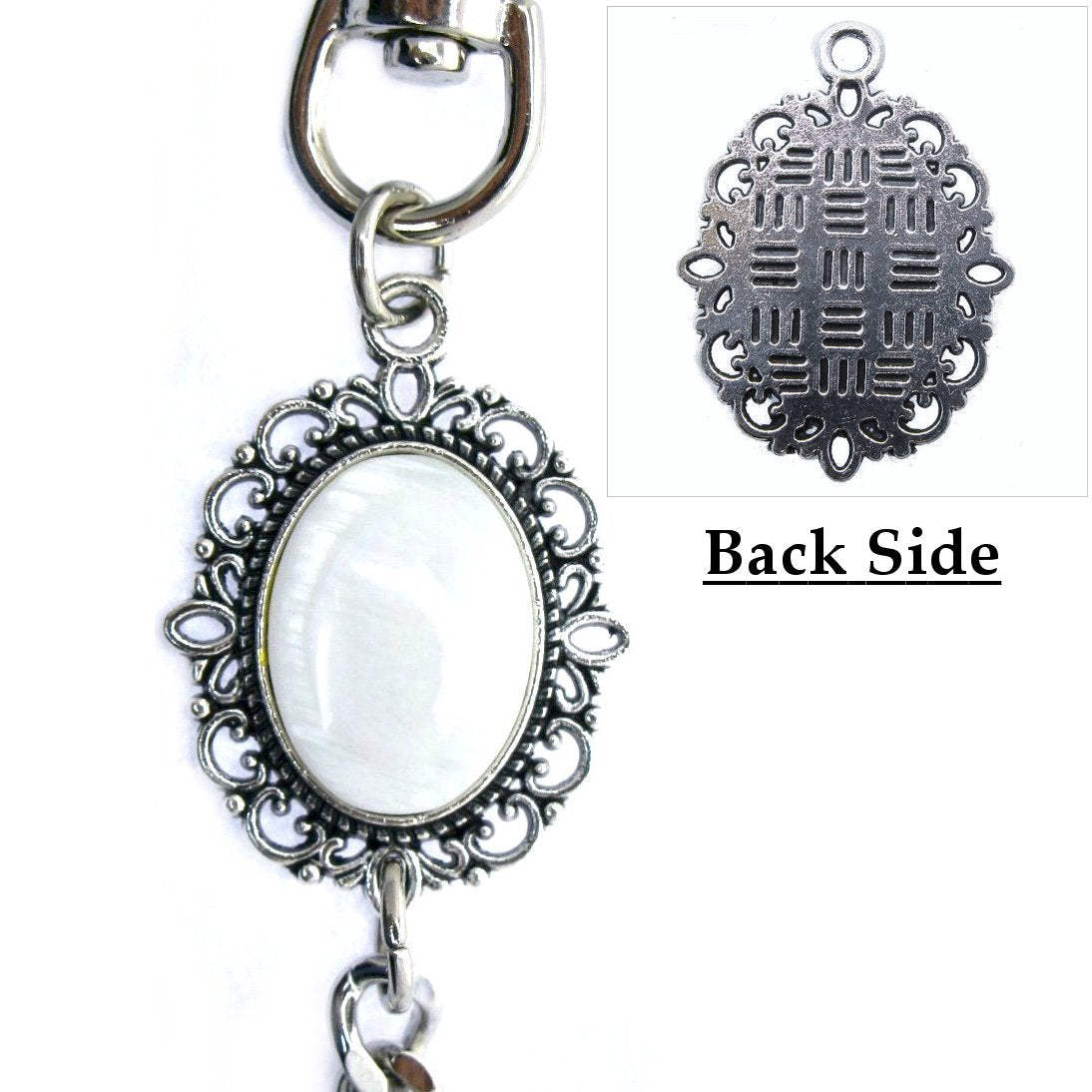 Pocket Watch Chain Silver Color Albert Chain for Men with Real Mother of Pearl Charm Fob and Large Lobster Clasp Swivel Clasp ACF160