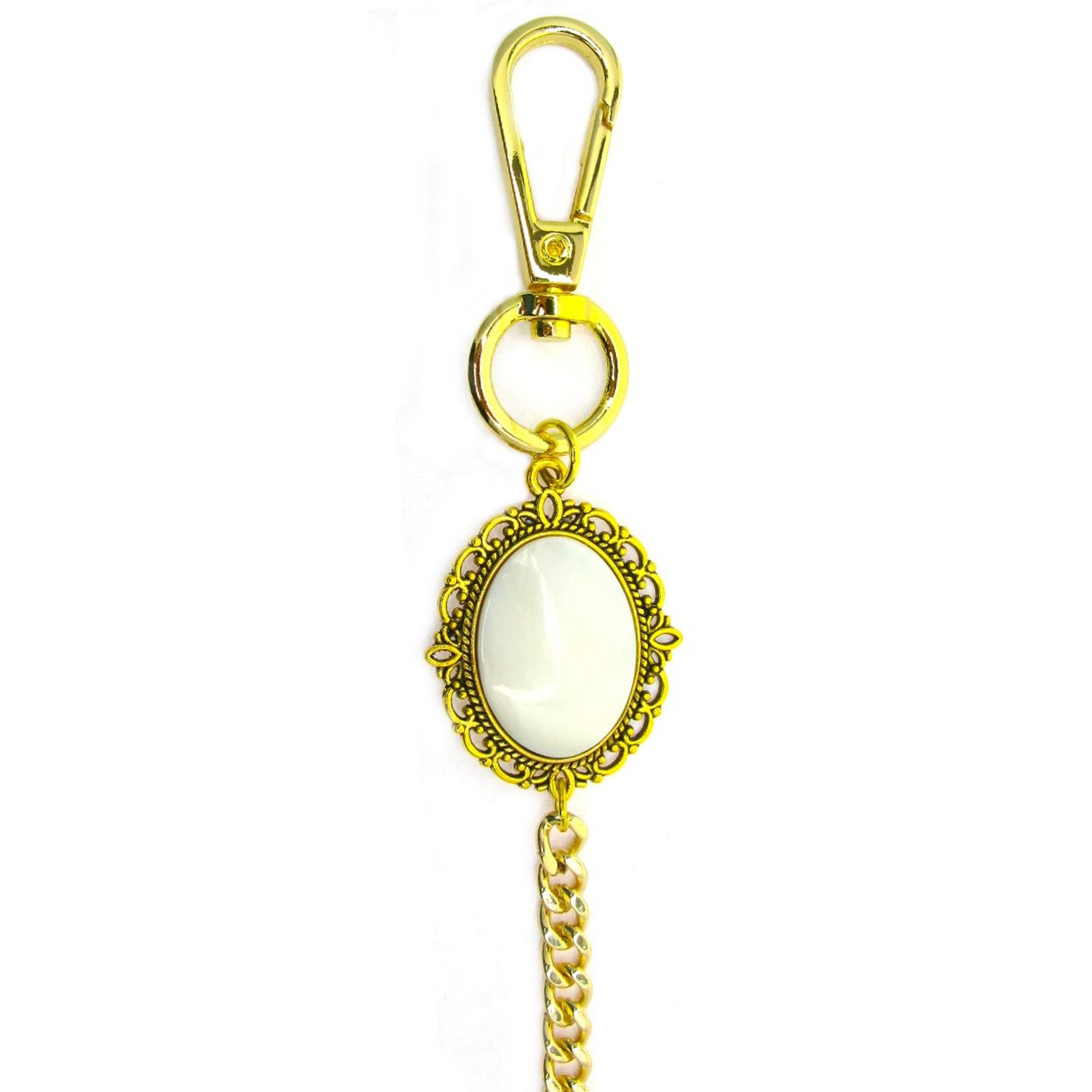 Pocket Watch Chain Gold Albert Chain for Men with Mother of Pearl Fob and Large Lobster Clasp Swivel Clasp ACF161A