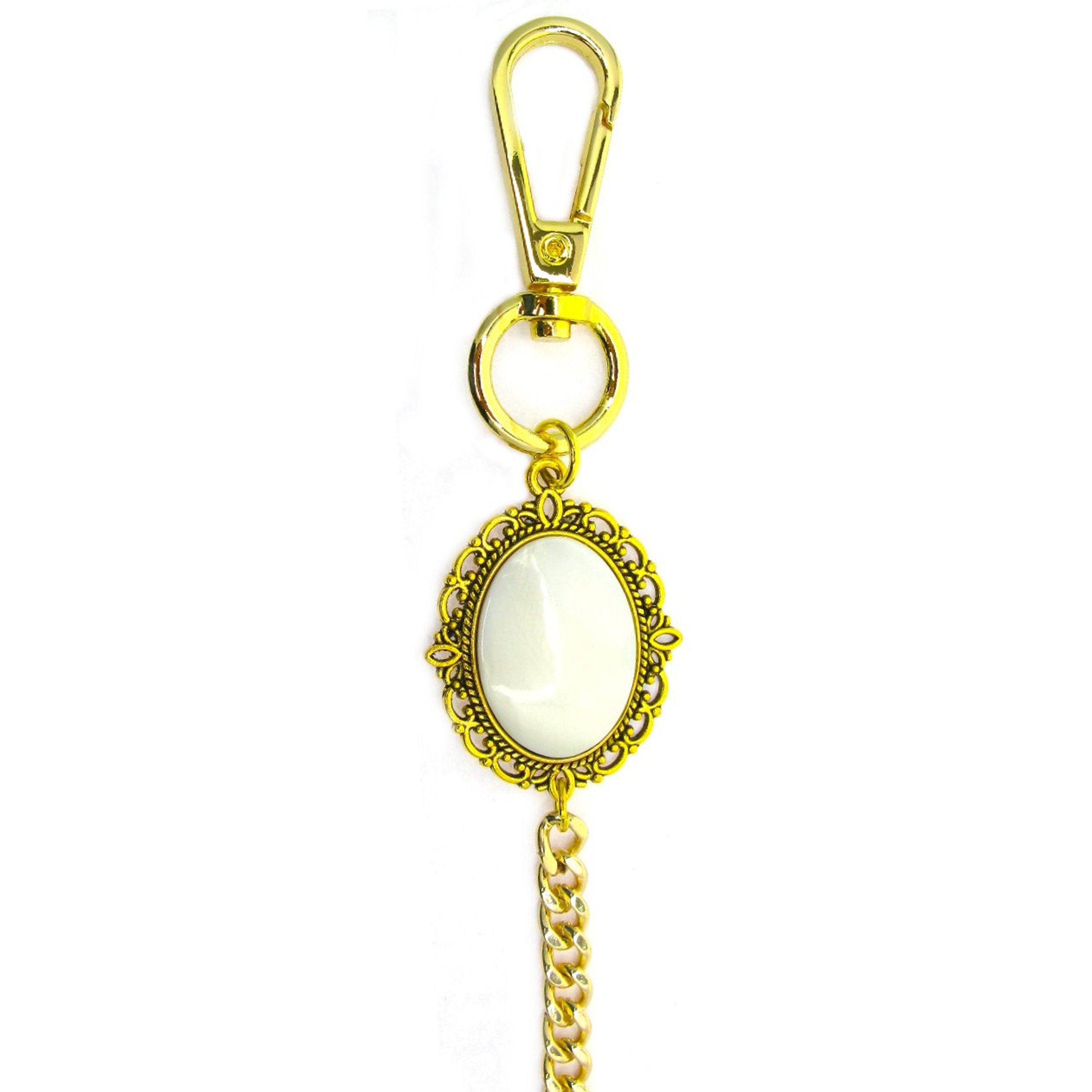 Pocket Watch Chain Gold Albert Chain for Men with Mother of Pearl Fob and Large Lobster Clasp Swivel Clasp ACF161A