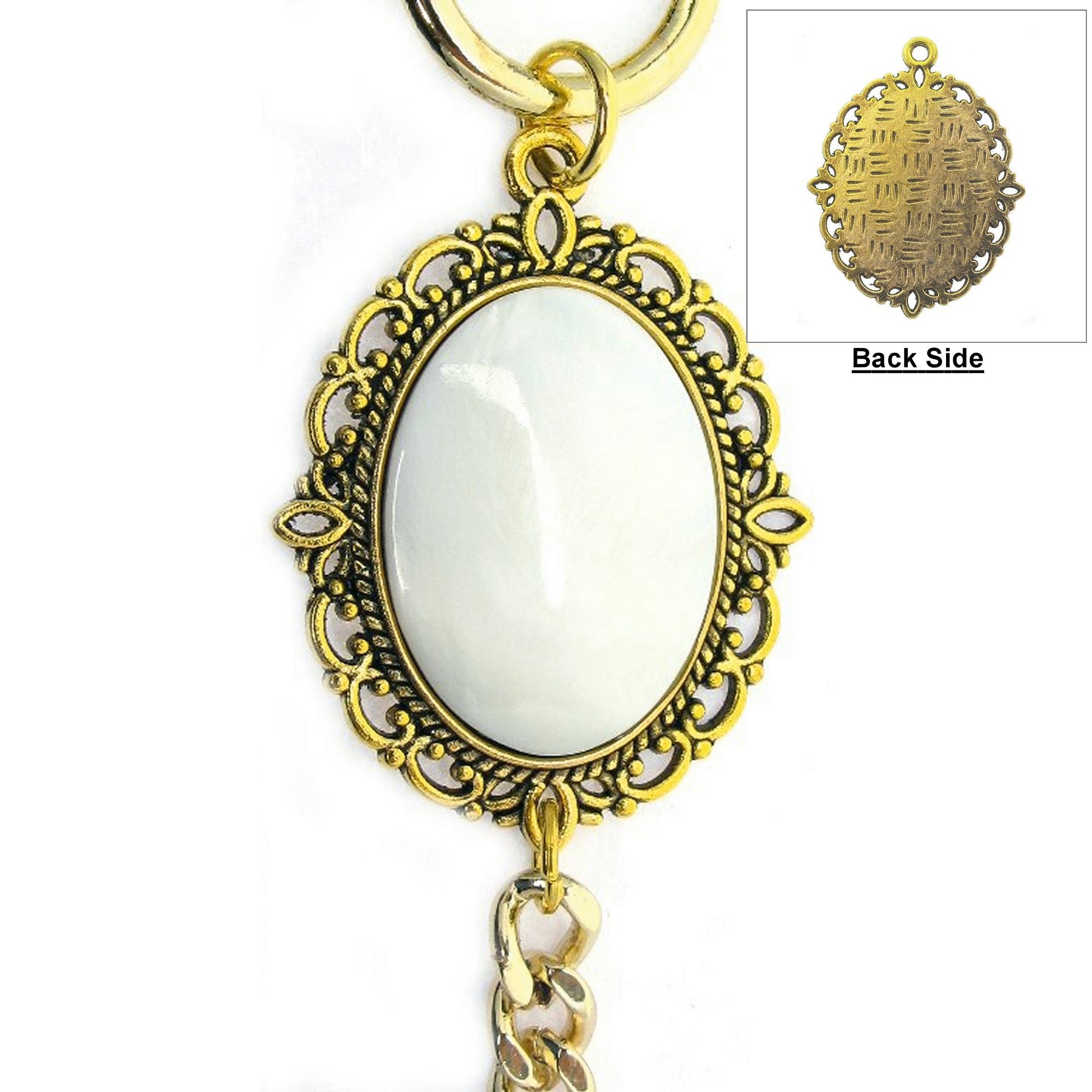Pocket Watch Chain Gold Albert Chain for Men with Mother of Pearl Fob and Large Lobster Clasp Swivel Clasp ACF161A