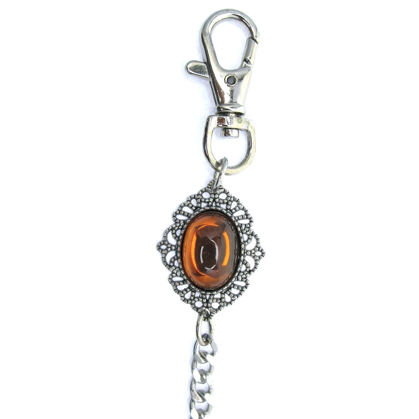 Pocket Watch Chain Silver Color Albert Chain with Oval Shape Brown Resin Epoxy Crystal Fob ACF164