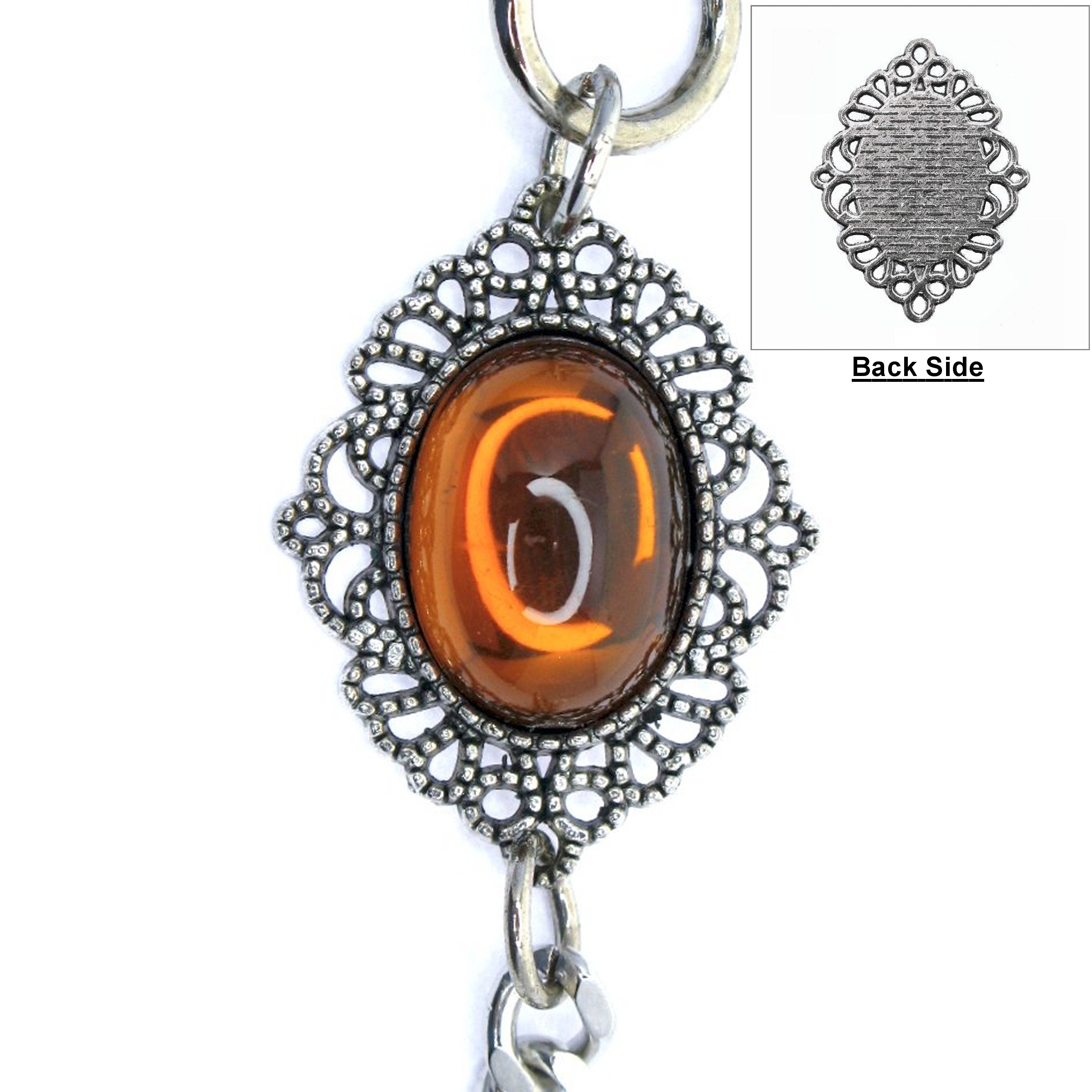 Pocket Watch Chain Silver Color Albert Chain with Oval Shape Brown Resin Epoxy Crystal Fob ACF164
