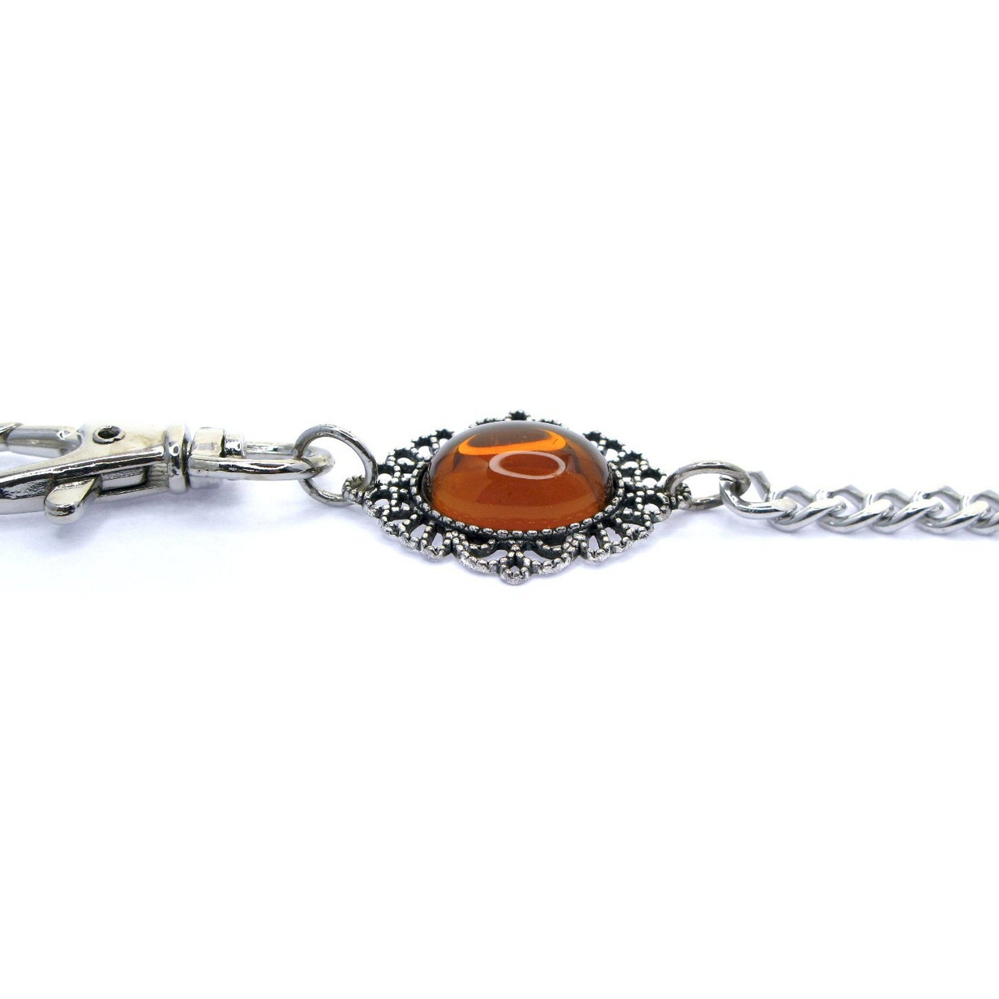 Pocket Watch Chain Silver Color Albert Chain with Oval Shape Brown Resin Epoxy Crystal Fob ACF164