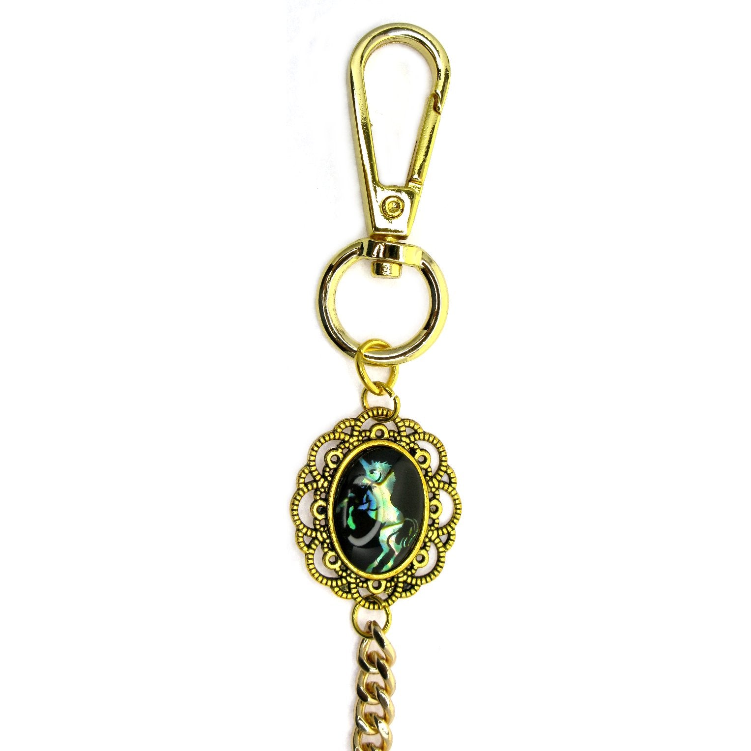 Pocket Watch Chain Gold Color Albert Chain for Men with Elephant Pattern Abalone Shell Epoxy Fob and Large Lobster Clasp Swivel Clasp ACF166