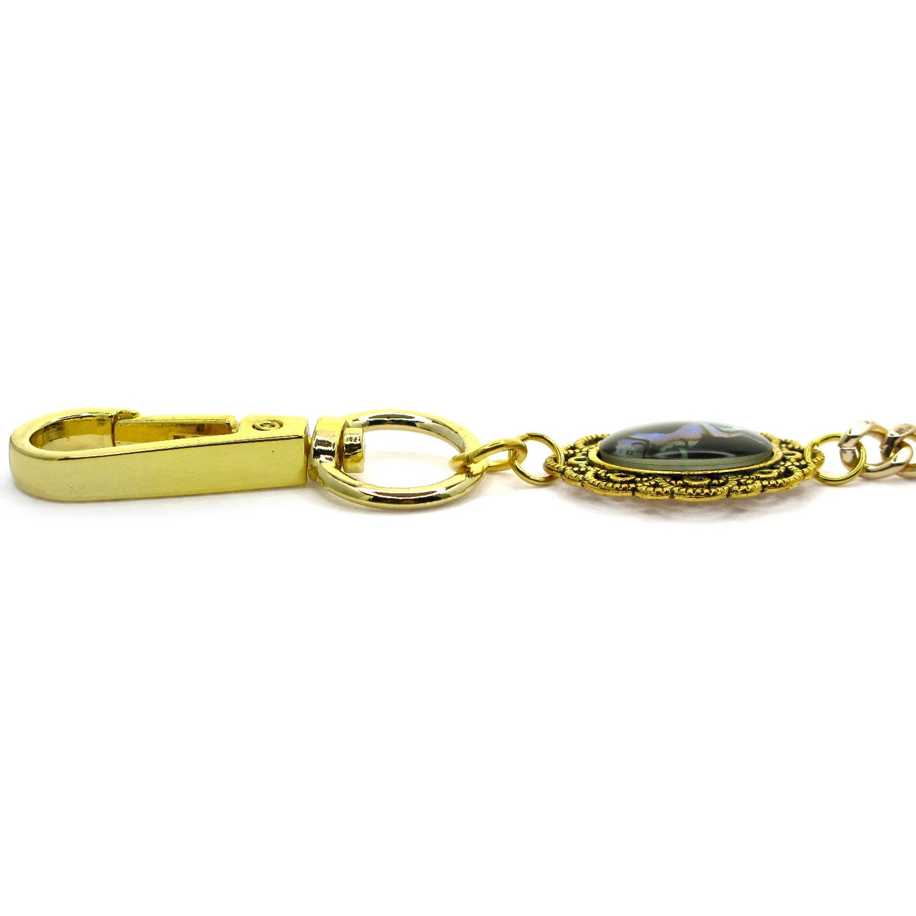 Pocket Watch Chain Gold Color Albert Chain for Men with Elephant Pattern Abalone Shell Epoxy Fob and Large Lobster Clasp Swivel Clasp ACF166