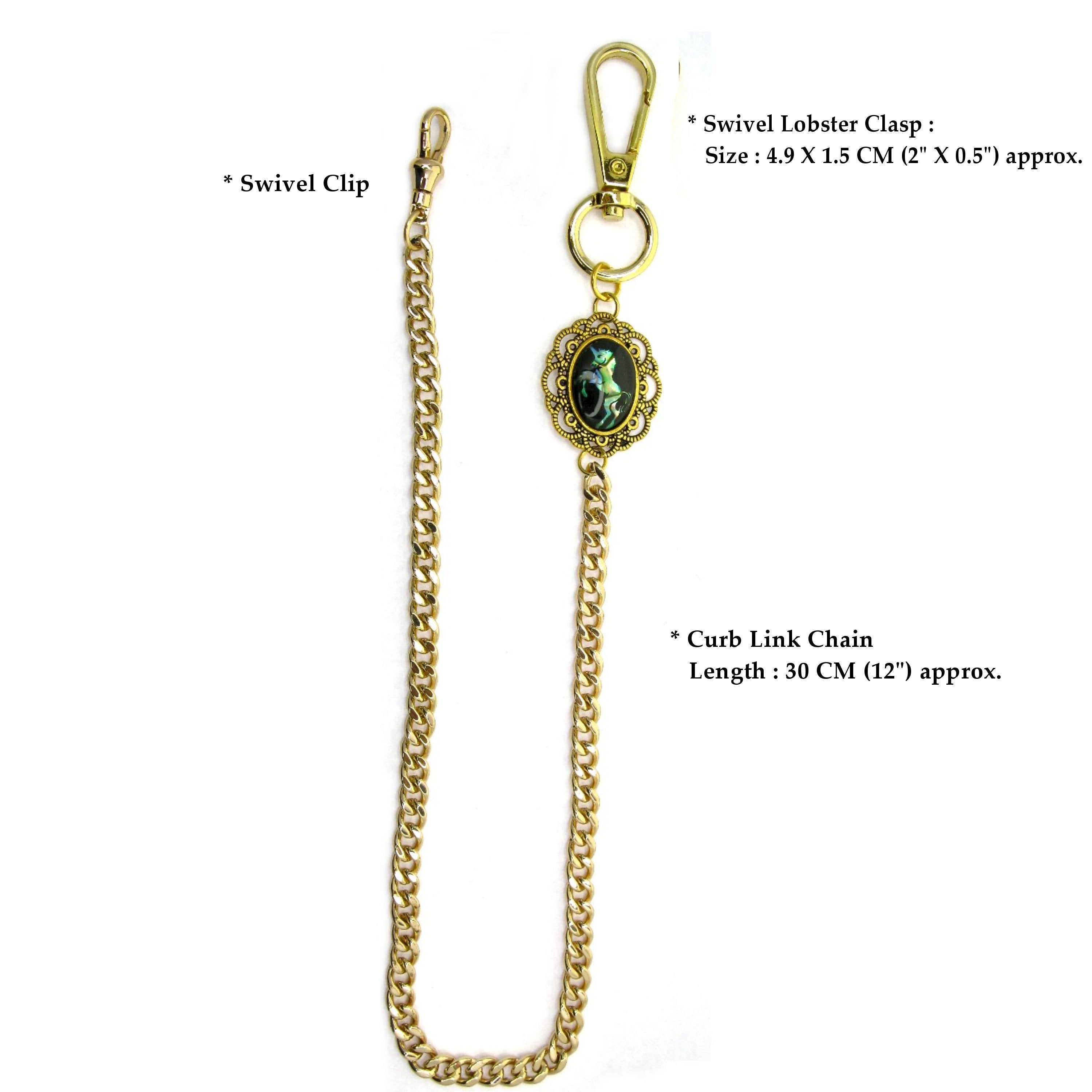 Pocket Watch Chain Gold Color Albert Chain for Men with Elephant Pattern Abalone Shell Epoxy Fob and Large Lobster Clasp Swivel Clasp ACF166