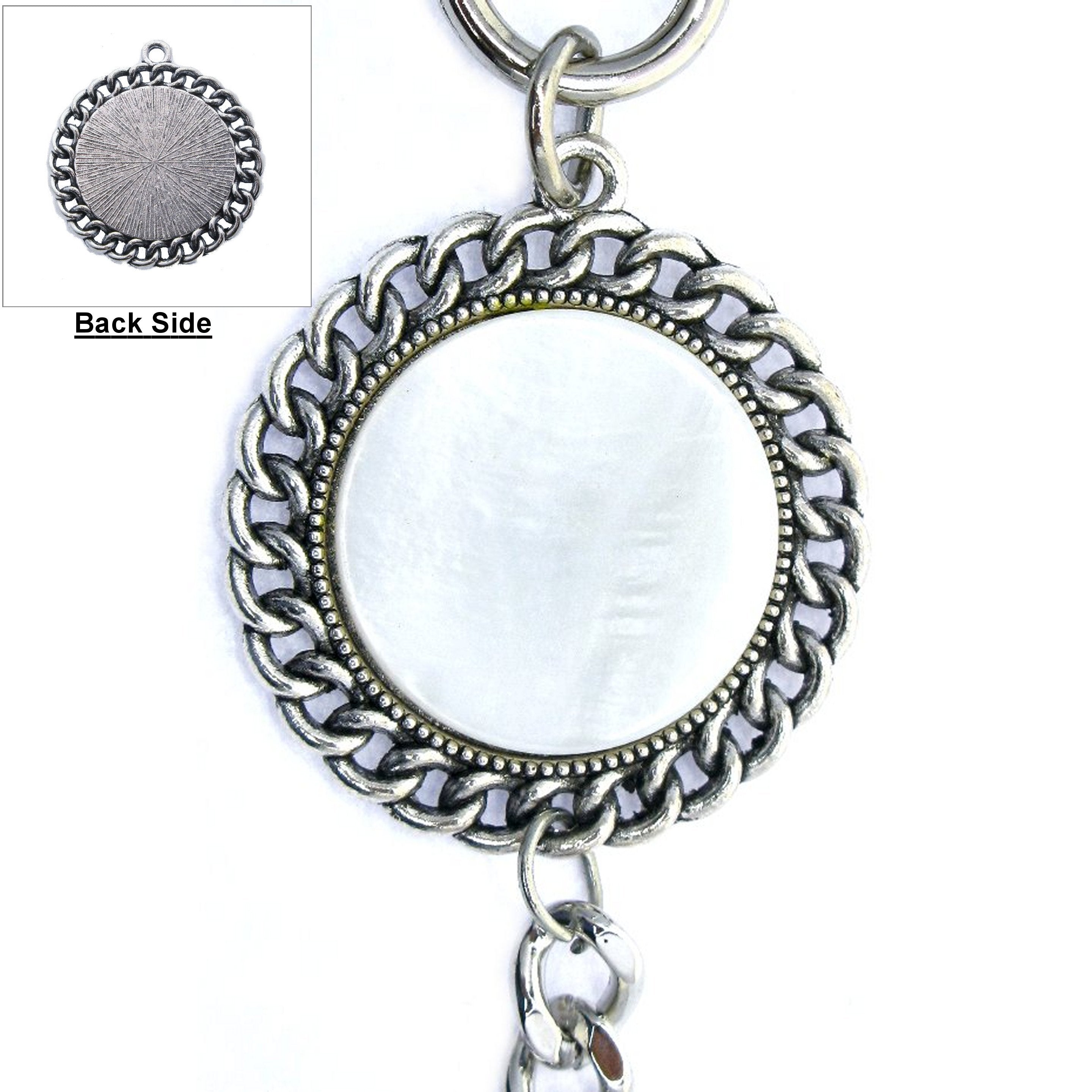 Pocket Watch Chain Silver Color Albert Chain for Men with Real Mother of Pearl Charm Fob and Large Lobster Clasp Swivel Clasp ACF168