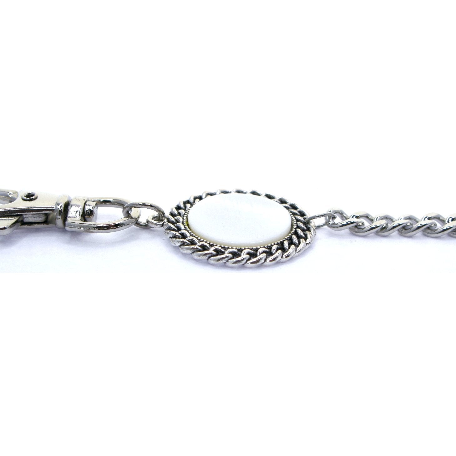 Pocket Watch Chain Silver Color Albert Chain for Men with Real Mother of Pearl Charm Fob and Large Lobster Clasp Swivel Clasp ACF168