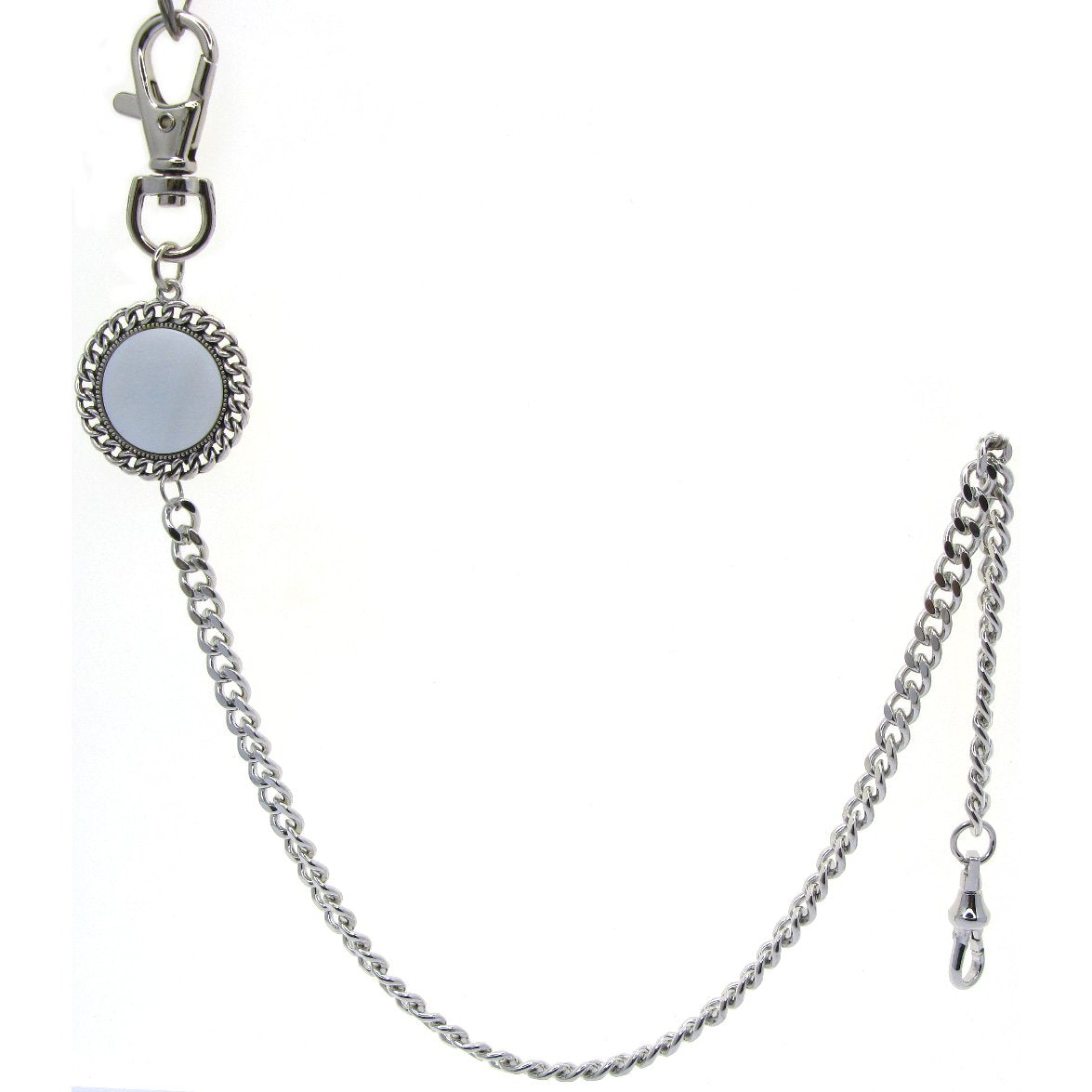 Pocket Watch Chain Silver Color Albert Chain for Men with Real Mother of Pearl Charm Fob and Large Lobster Clasp Swivel Clasp ACF168