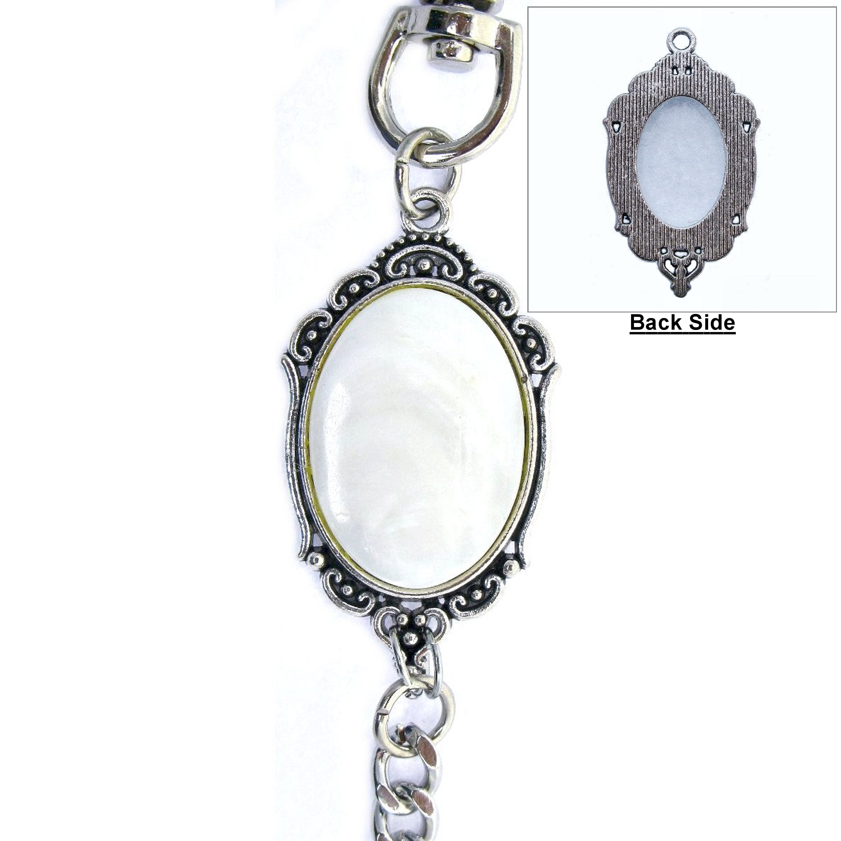 Pocket Watch Chain Silver Color Albert Chain for Men with Real Mother of Pearl Charm Fob and Large Lobster Clasp Swivel Clasp ACF170
