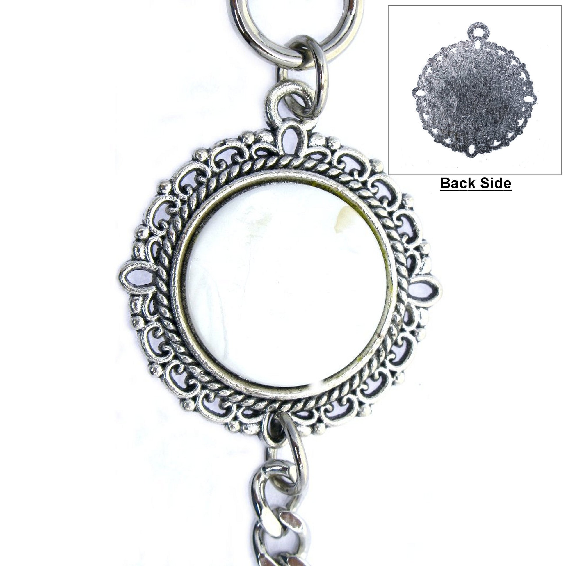 Pocket Watch Chain Silver Color Albert Chain for Men with Real Mother of Pearl Charm Fob and Large Lobster Clasp Swivel Clasp ACF171