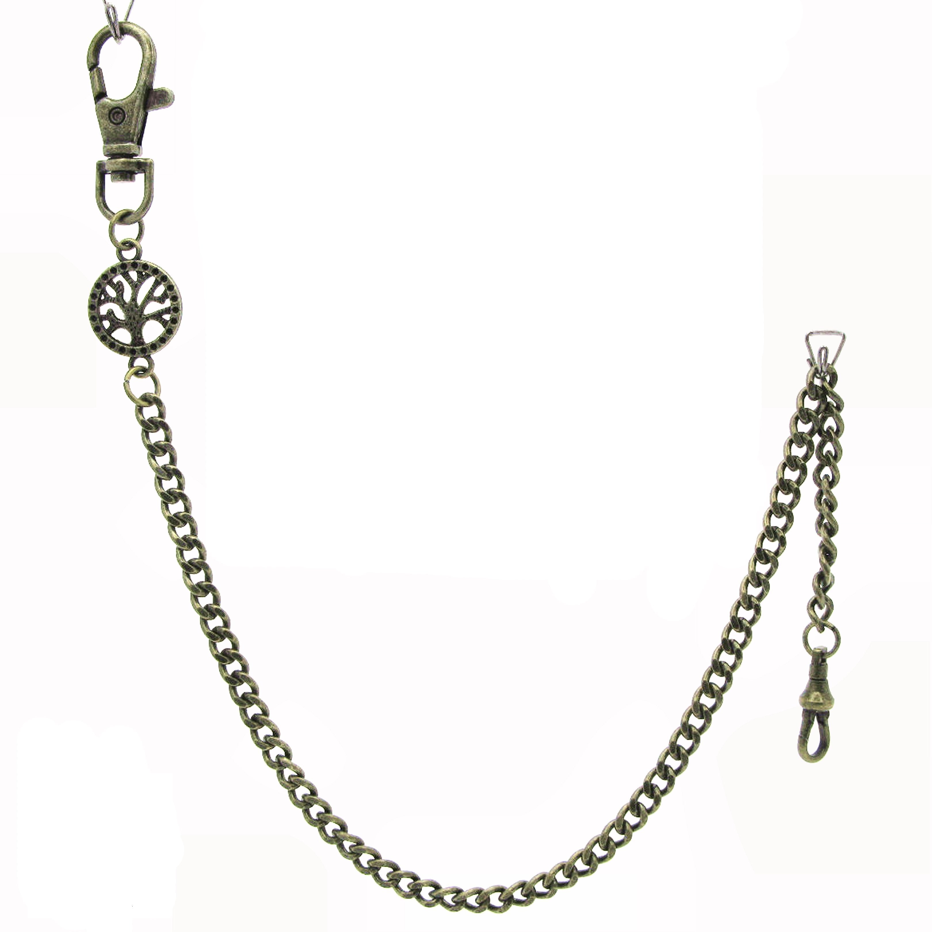 Pocket Watch Chain Antique Brass Color with Life Tree Design Charm Fob ACF173