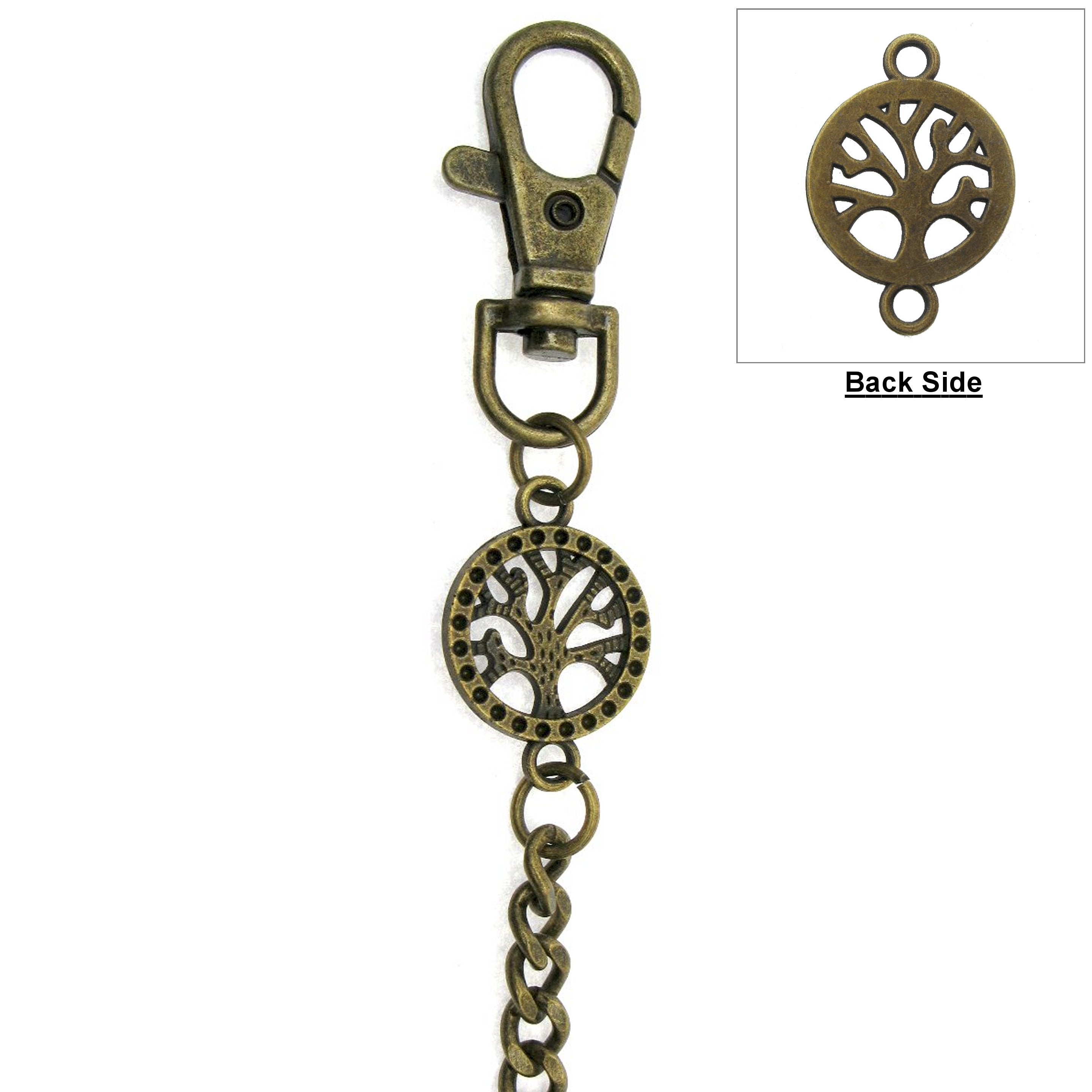 Pocket Watch Chain Antique Brass Color with Life Tree Design Charm Fob ACF173