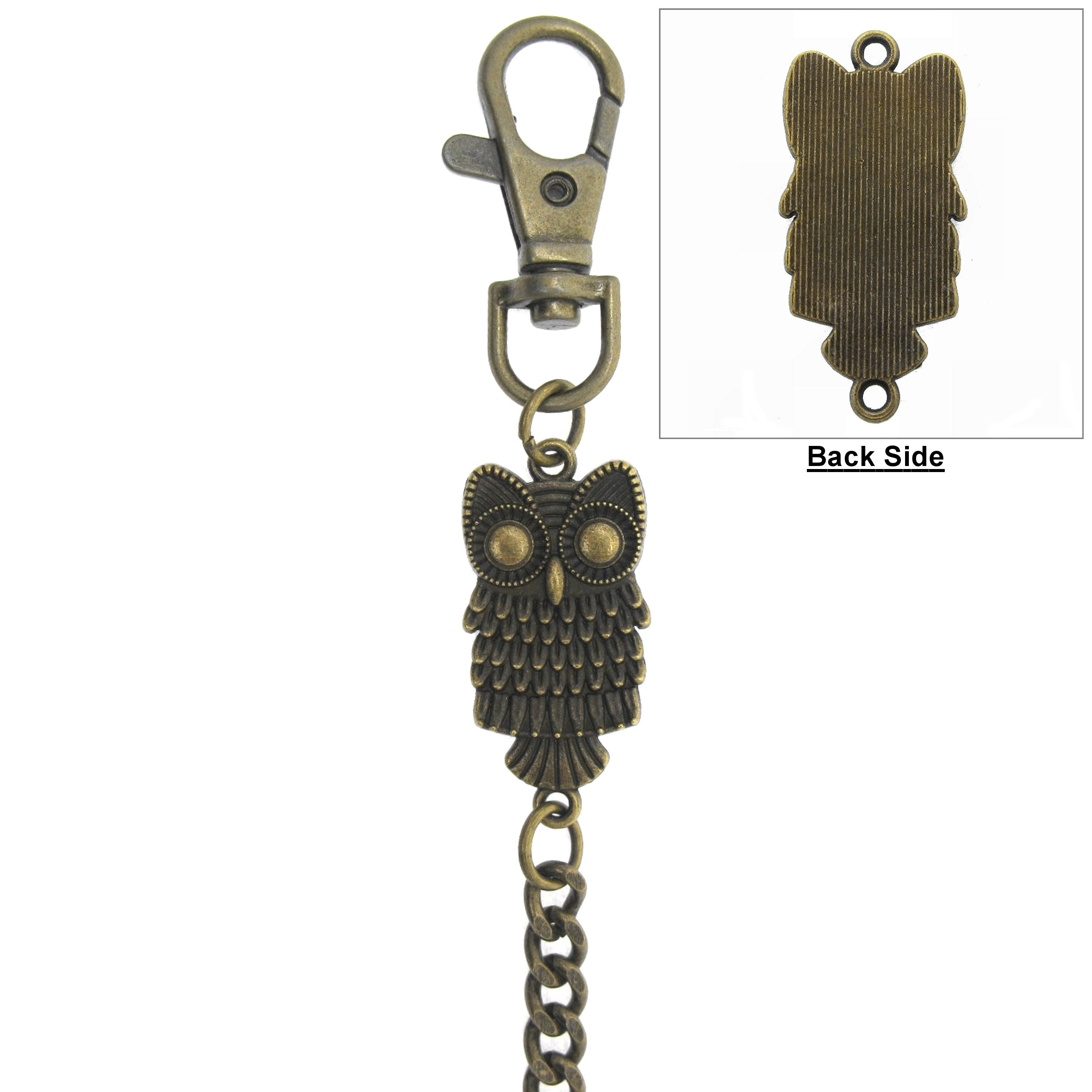 Pocket Watch Chain Antique Brass Color Albert Chain for Men with Owl Design Charm Fob and Large Lobster Clasp Swivel Clasp ACF175