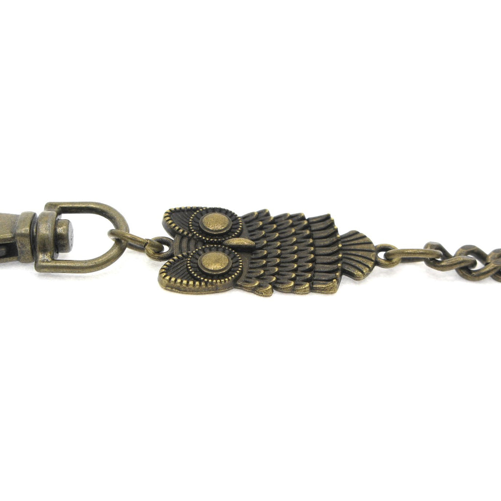 Pocket Watch Chain Antique Brass Color Albert Chain for Men with Owl Design Charm Fob and Large Lobster Clasp Swivel Clasp ACF175