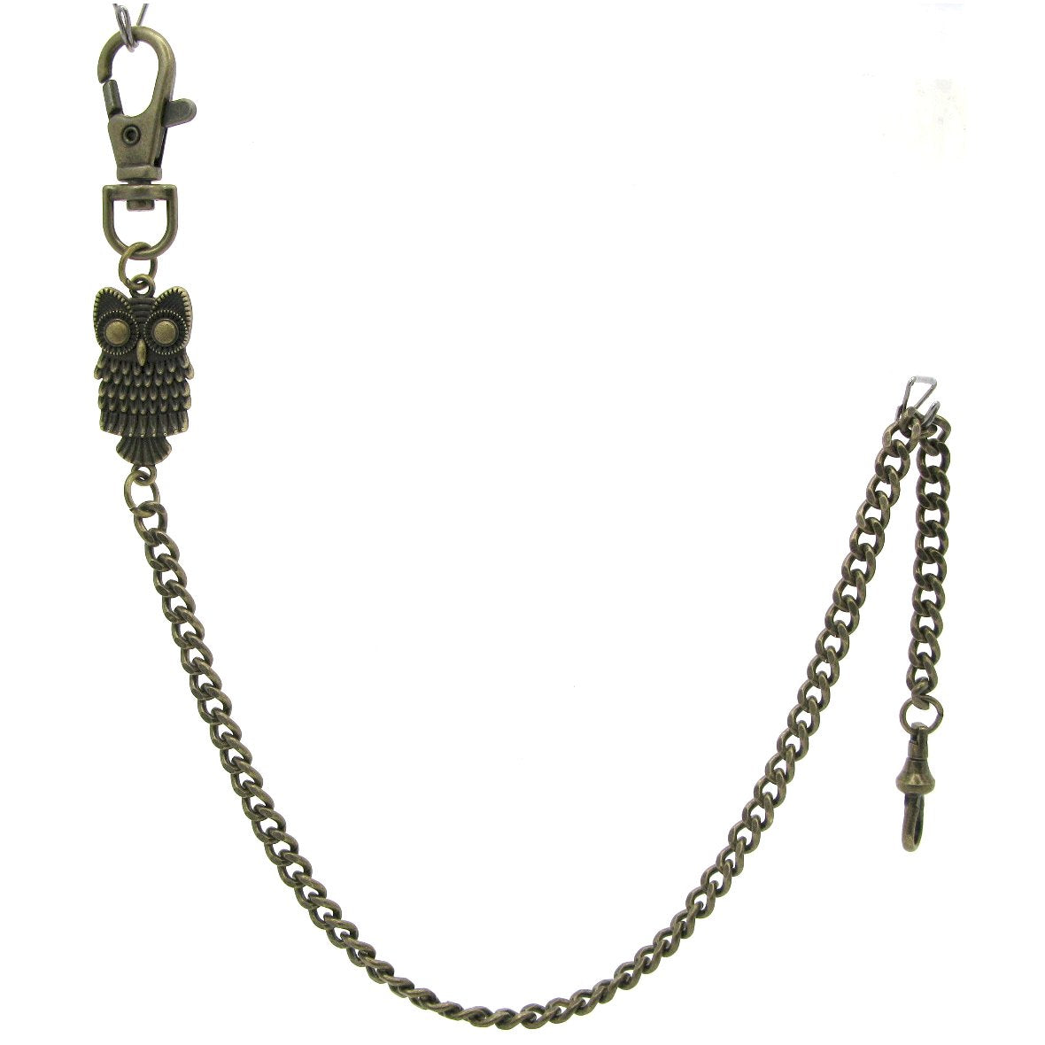 Pocket Watch Chain Antique Brass Color Albert Chain for Men with Owl Design Charm Fob and Large Lobster Clasp Swivel Clasp ACF175